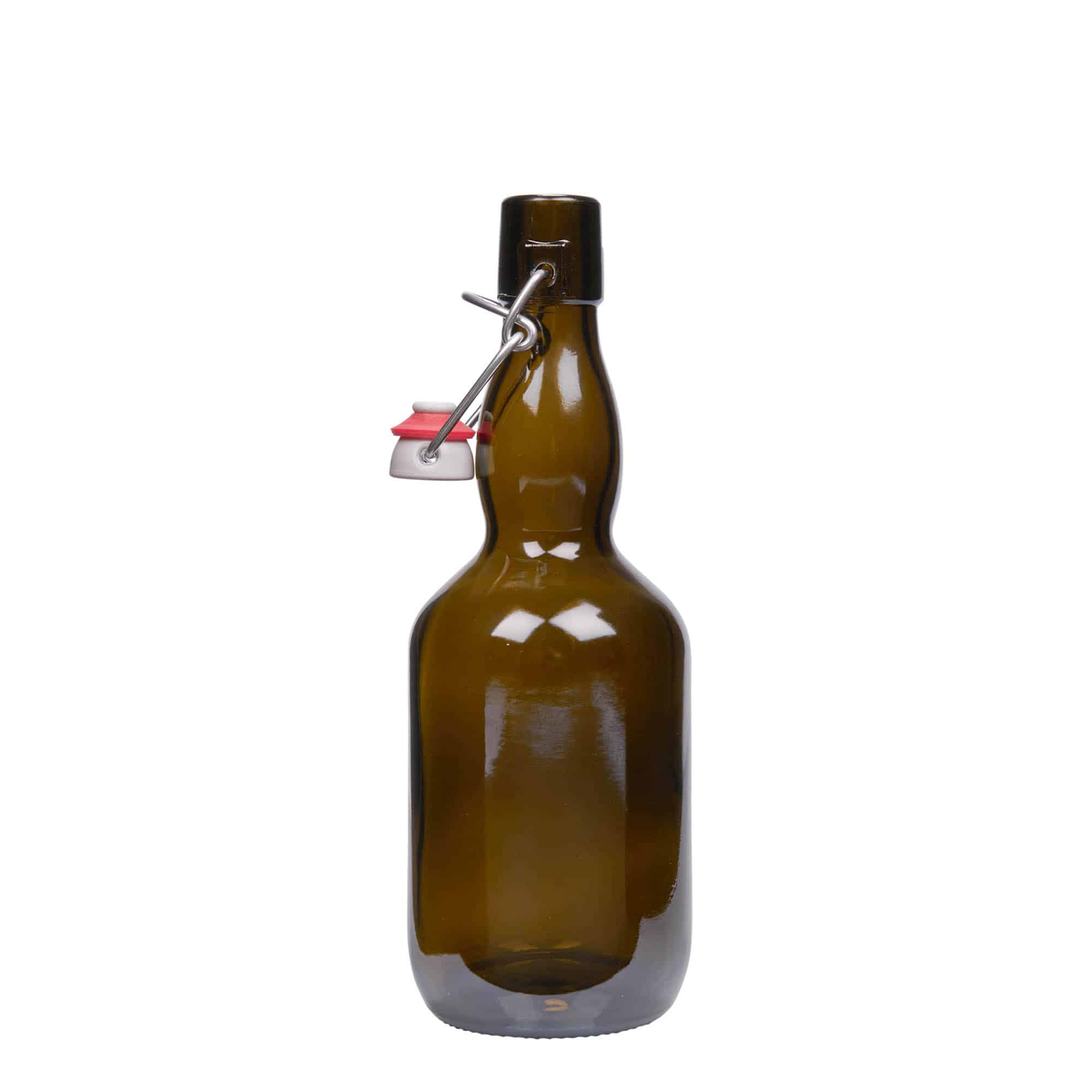 Bouteille de bière col large 500 ml, verre, vert antique, bouchage: bouchon mécanique