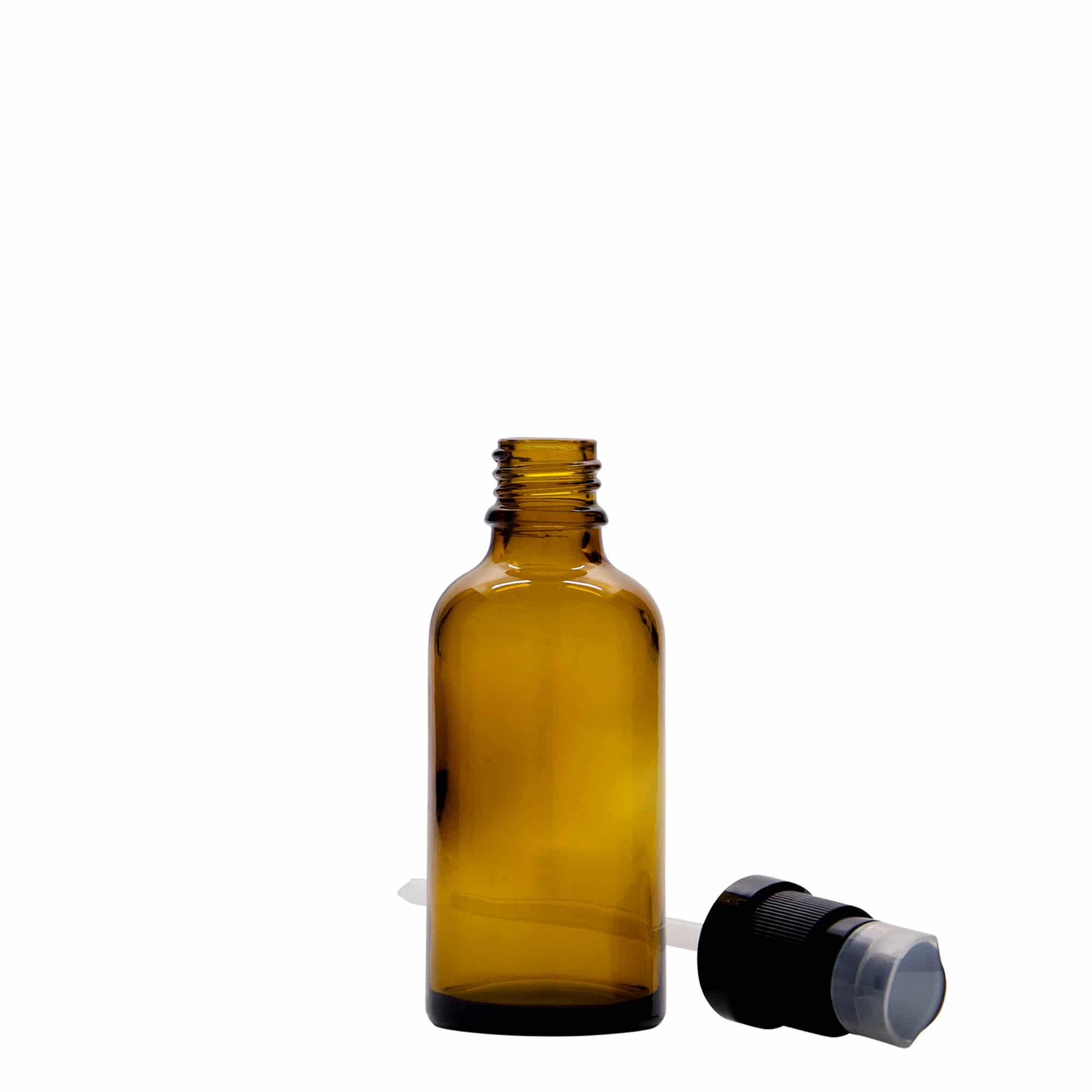 Flacon pharmaceutique 50 ml avec pompe de lotion, verre, marron, bouchage: DIN 18