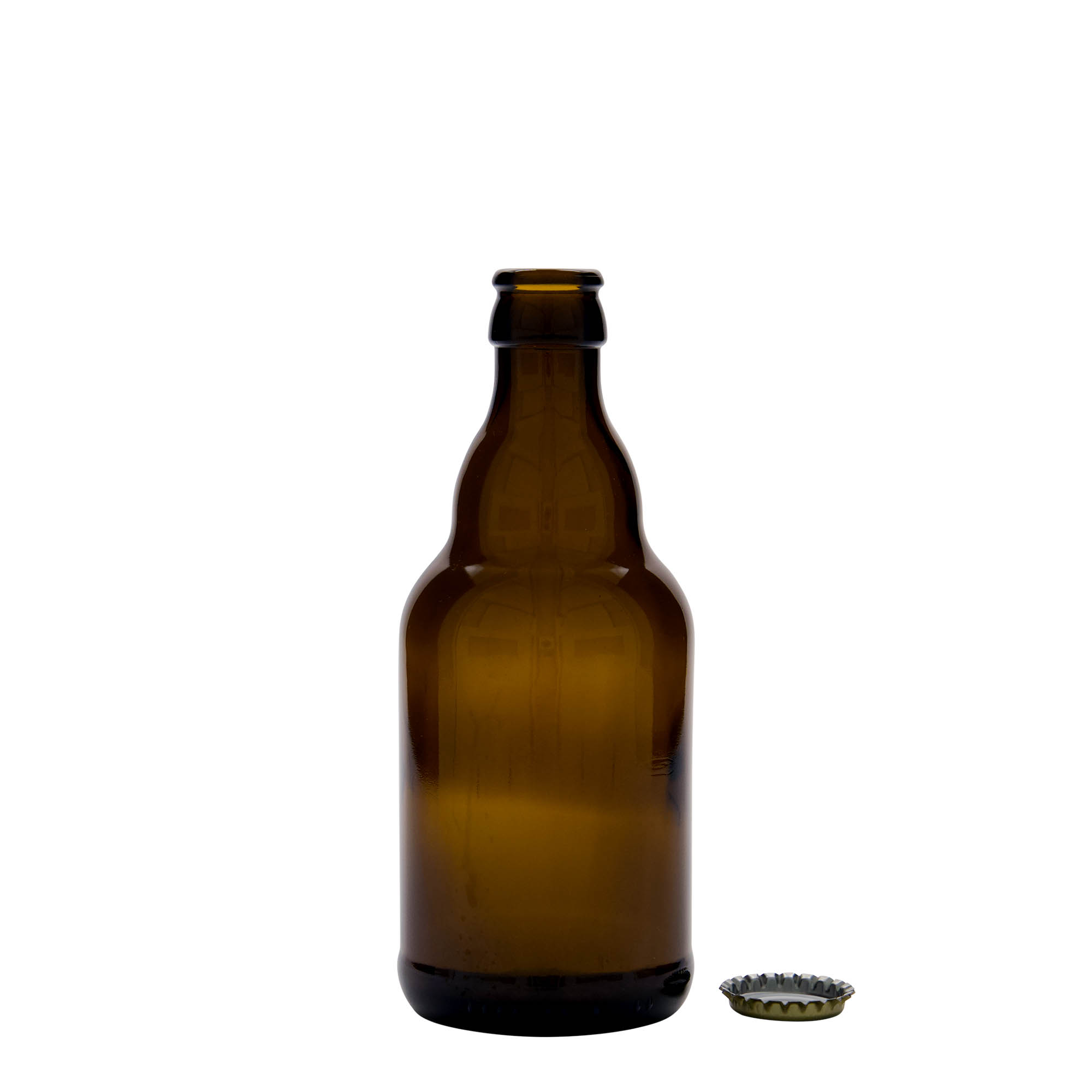 Bouteille de bière 330 ml 'Steinie', verre, marron, bouchage: capsules couronnes