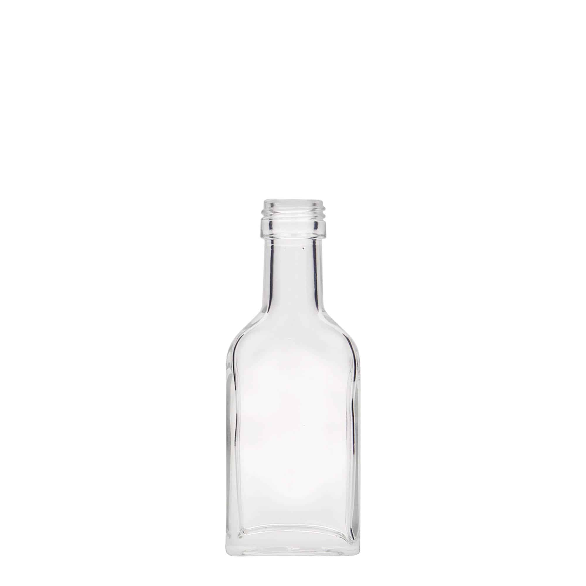 Flasque 40 ml à long cou, rectangulaire, verre, bouchage: PP 22