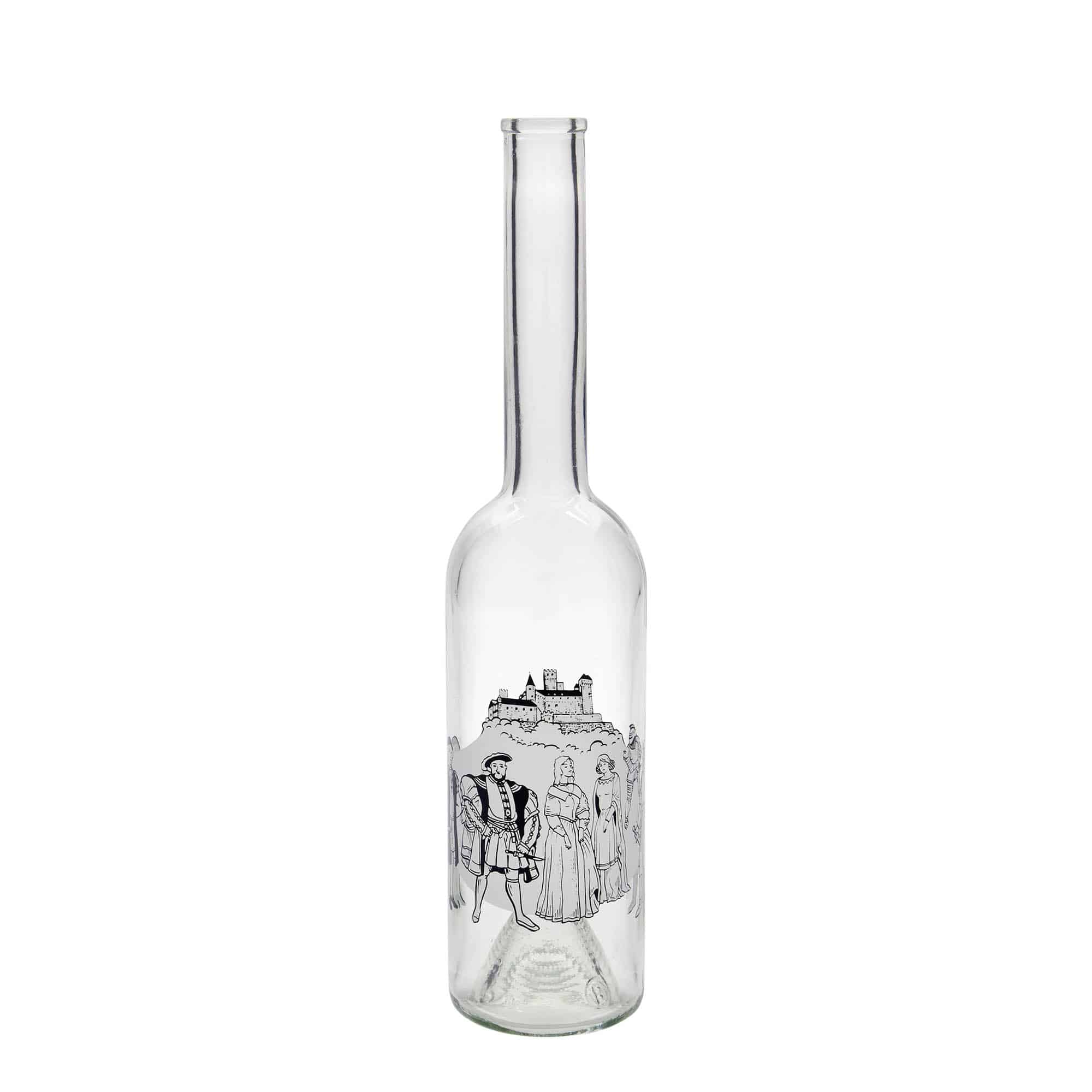 Bouteille en verre 500 ml 'Opera', motif : moyen-âge, bouchage: bouchon