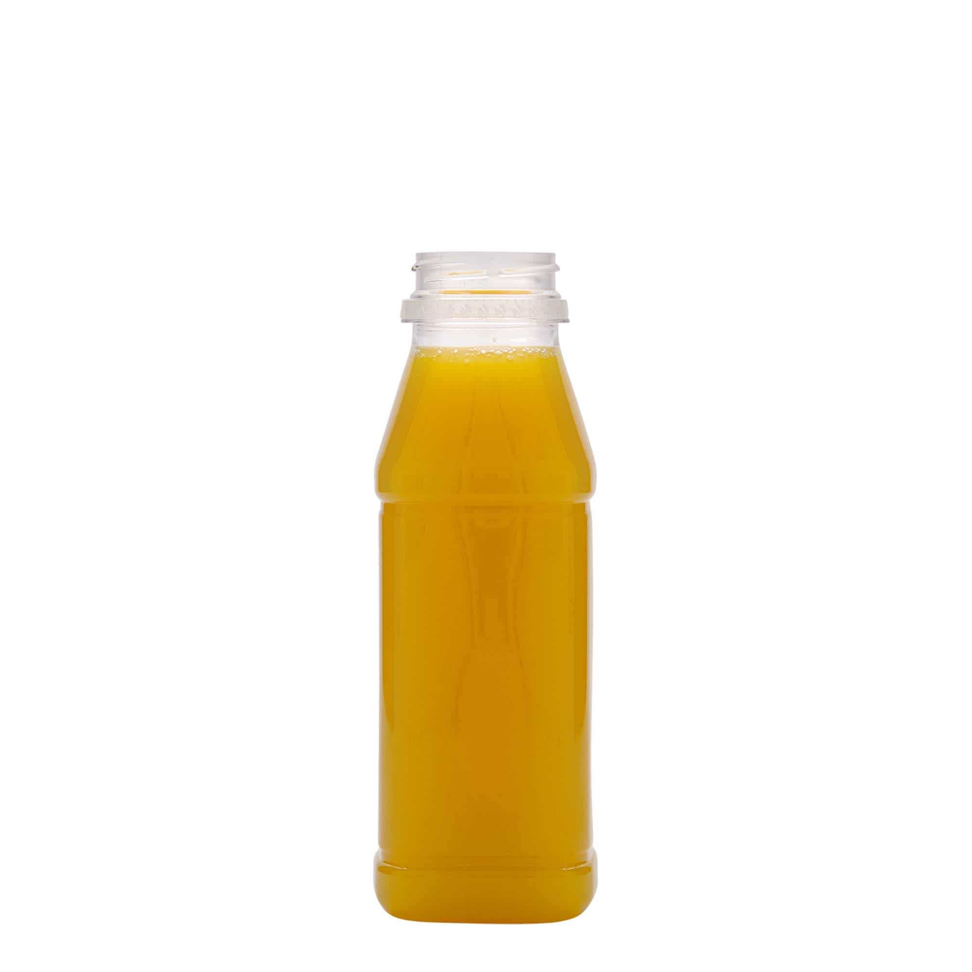 Bouteille en PET 330 ml 'Milk and Juice Carré', carrée, plastique, bouchage: 38 mm