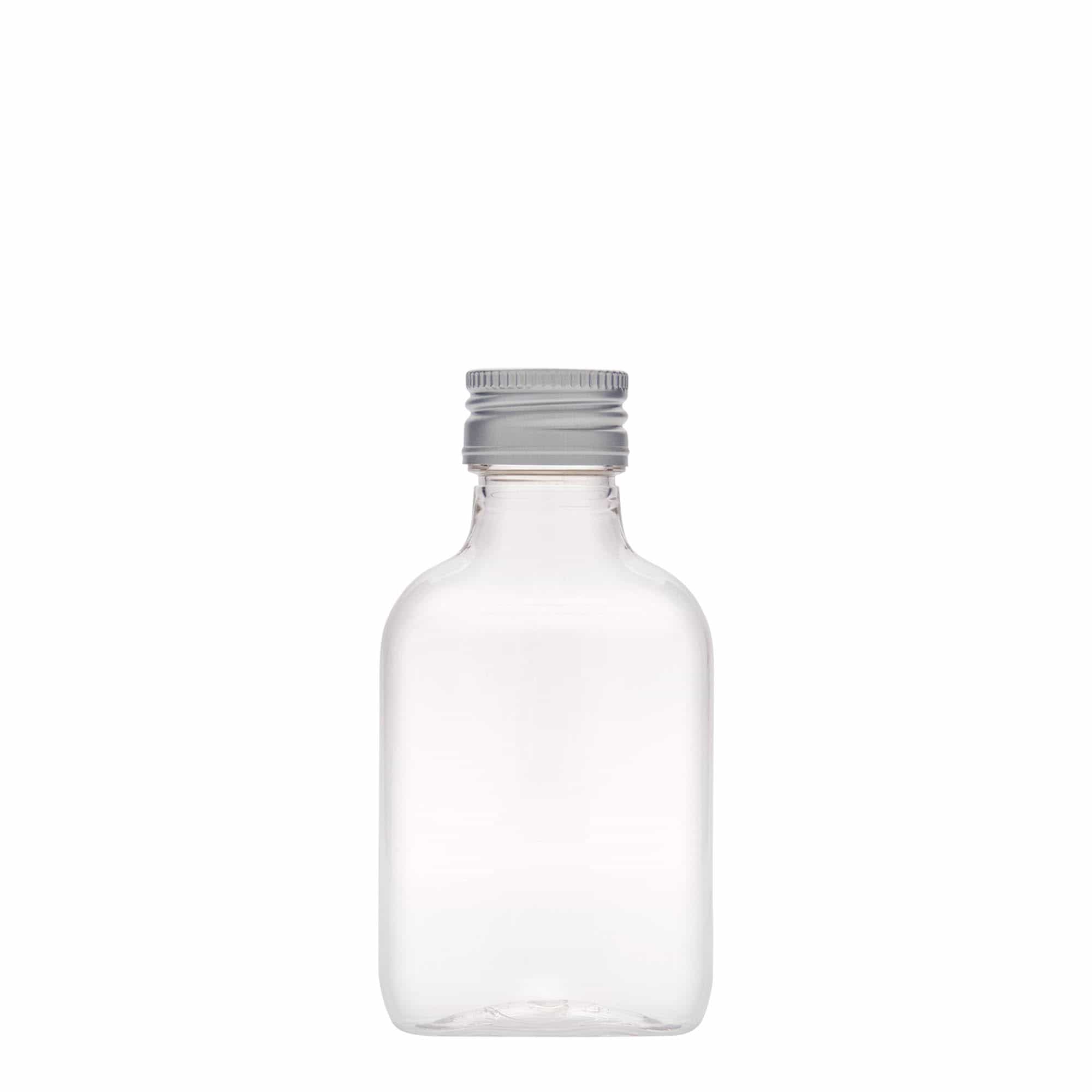 Flasque 100 ml, ovale, plastique PET, bouchage: PP 28