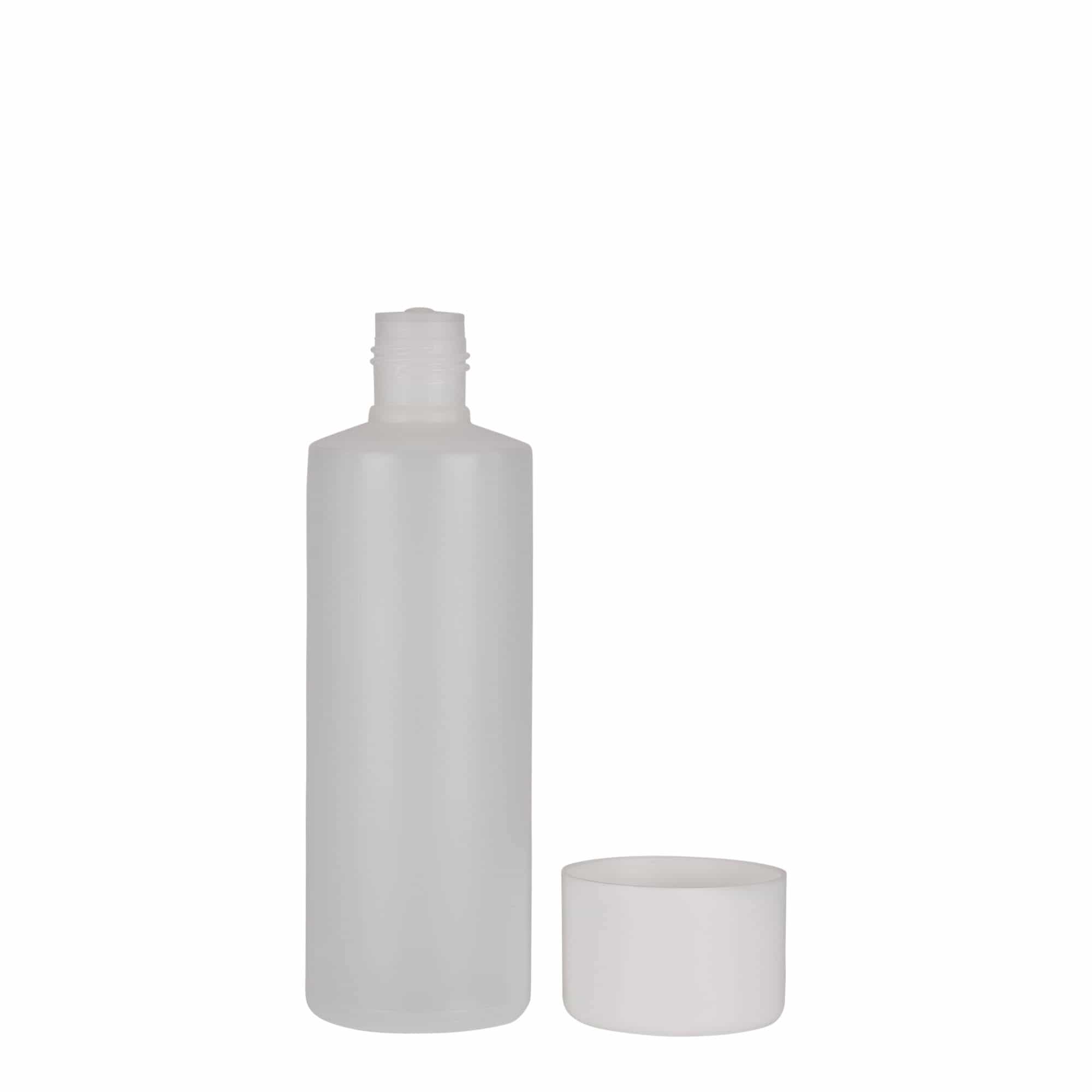 Bouteille ronde 200 ml, plastique PE, nature, bouchage: Bougage à vis