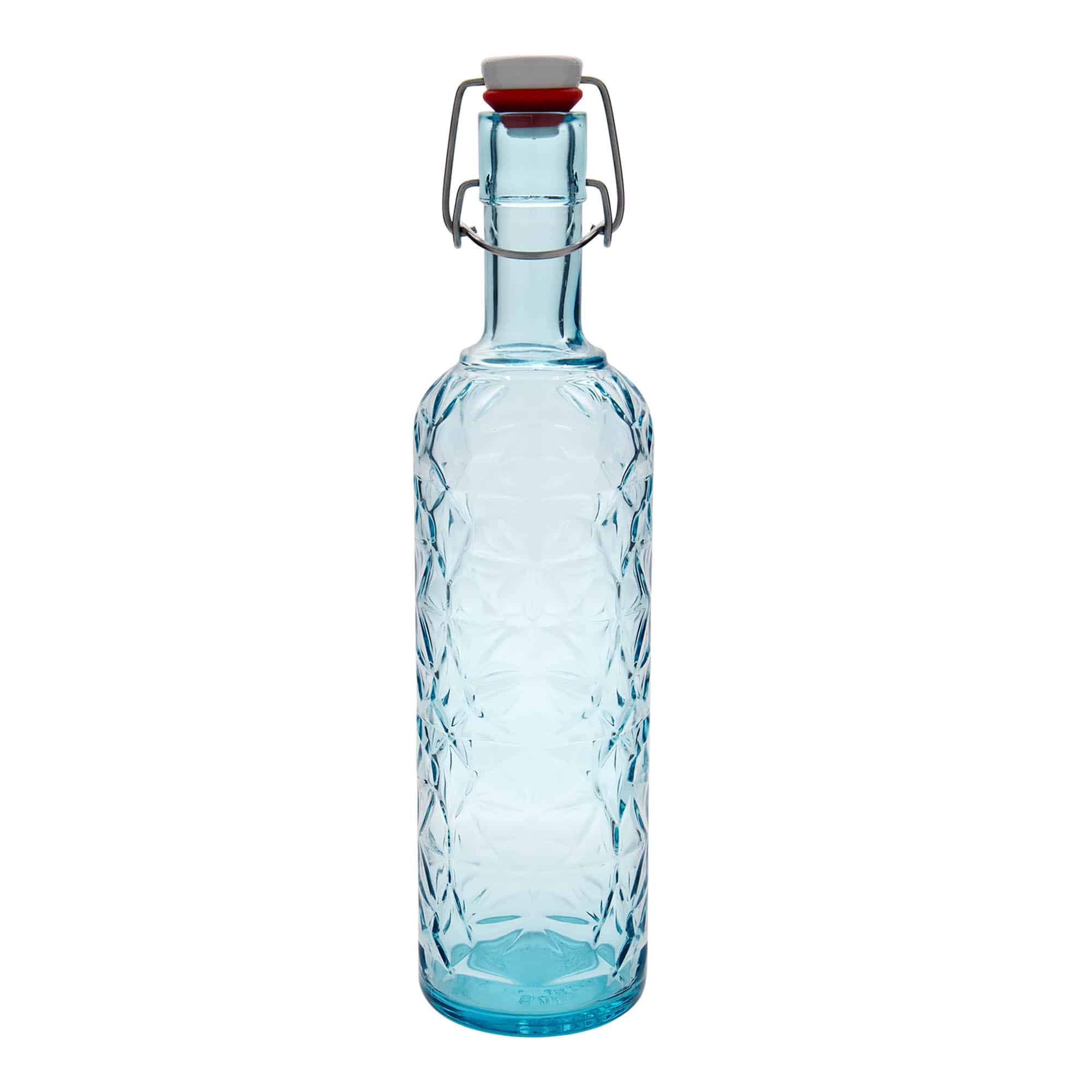 Bouteille en verre 1 000 ml 'Oriente', bleu azur, bouchage: bouchon mécanique