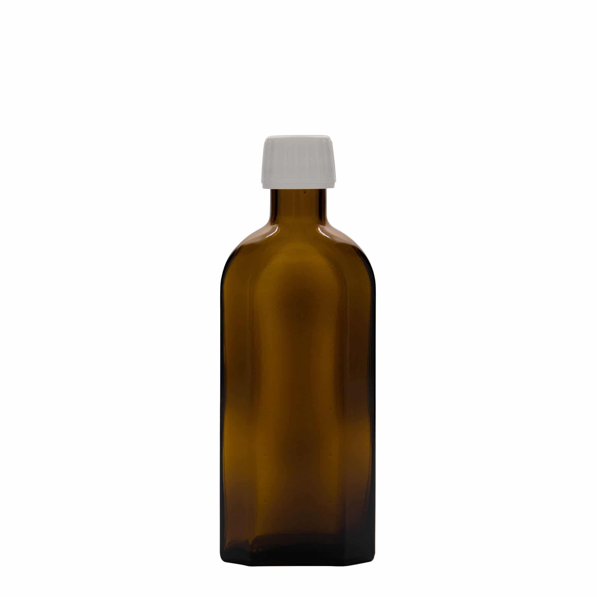Flacon pharmaceutique Meplat 250 ml, ovale, verre, marron, bouchage: PP 28