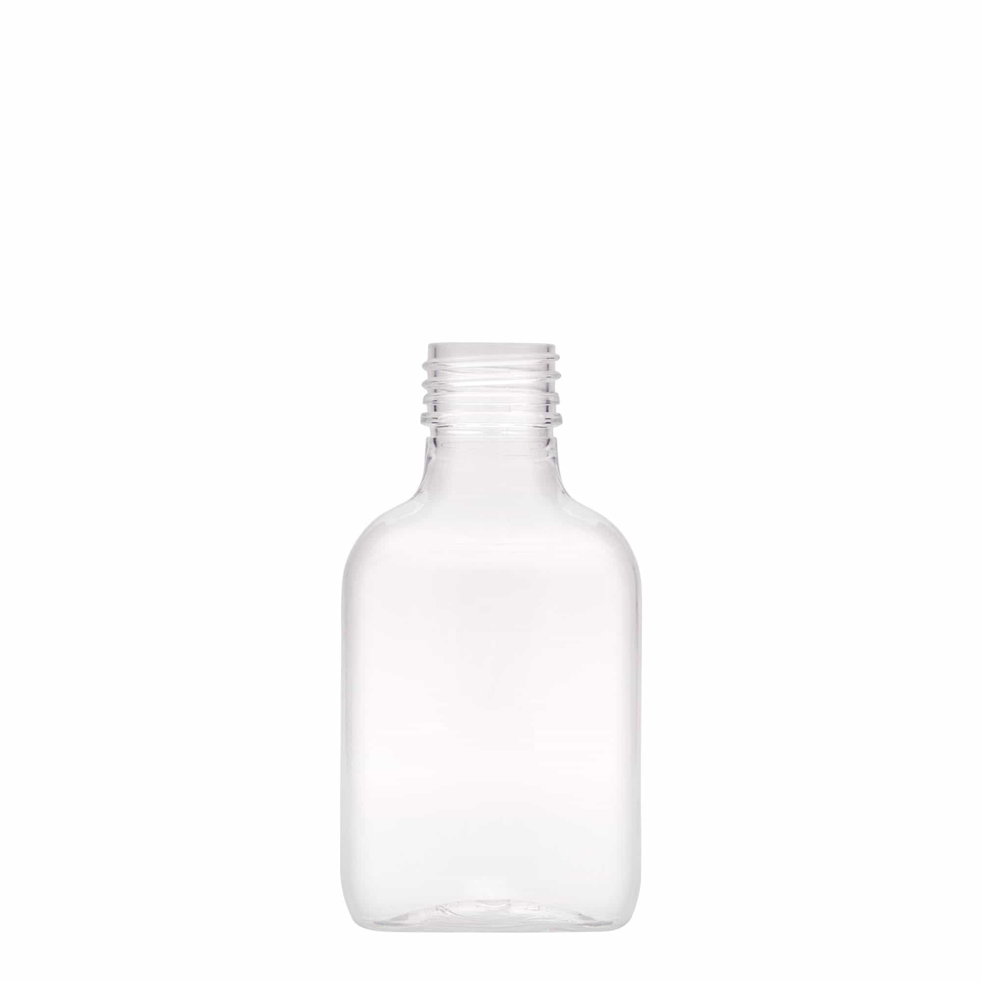 Flasque 100 ml, ovale, plastique PET, bouchage: PP 28