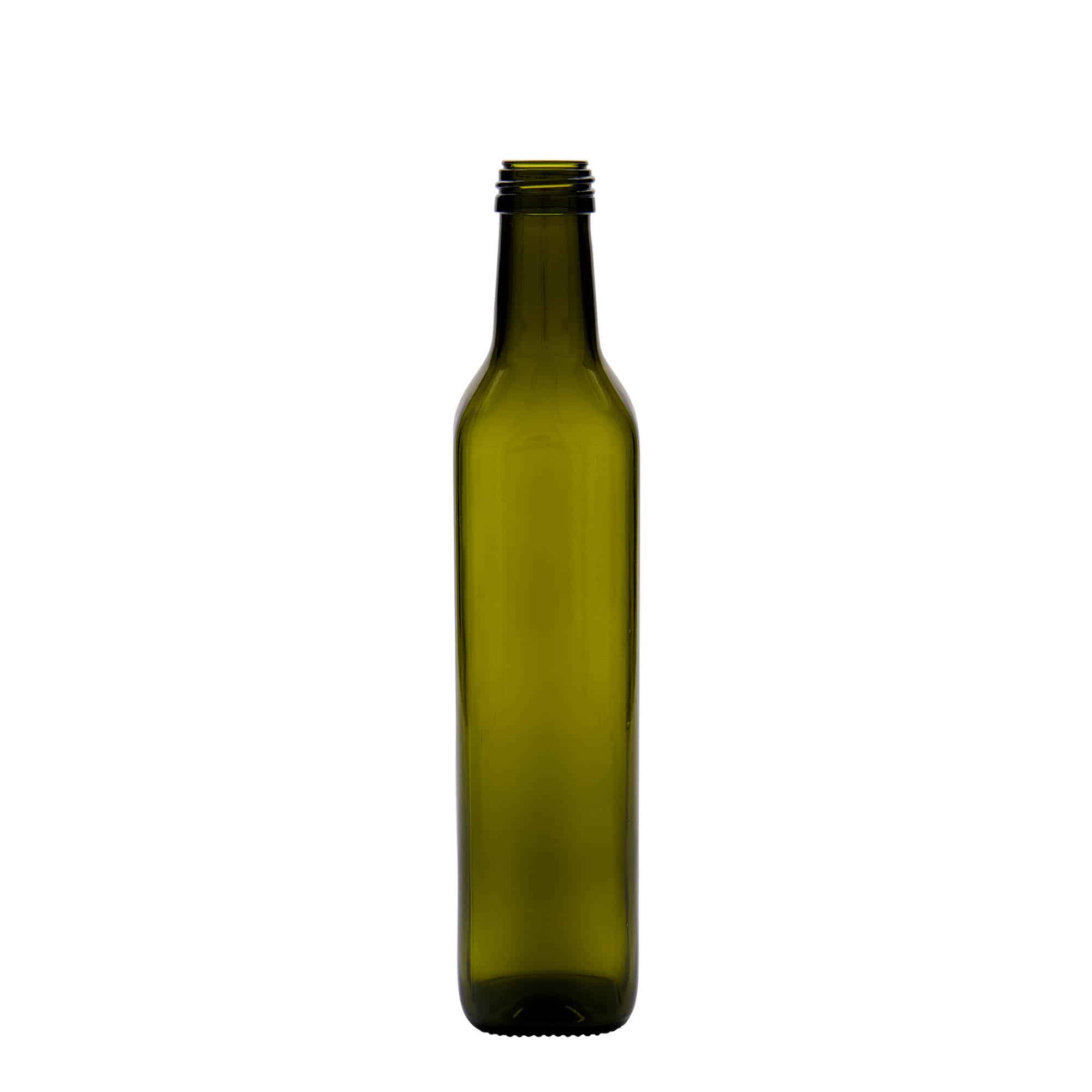 Bouteille en verre 500 ml 'Marasca', carrée, vert antique, bouchage: PP 31,5