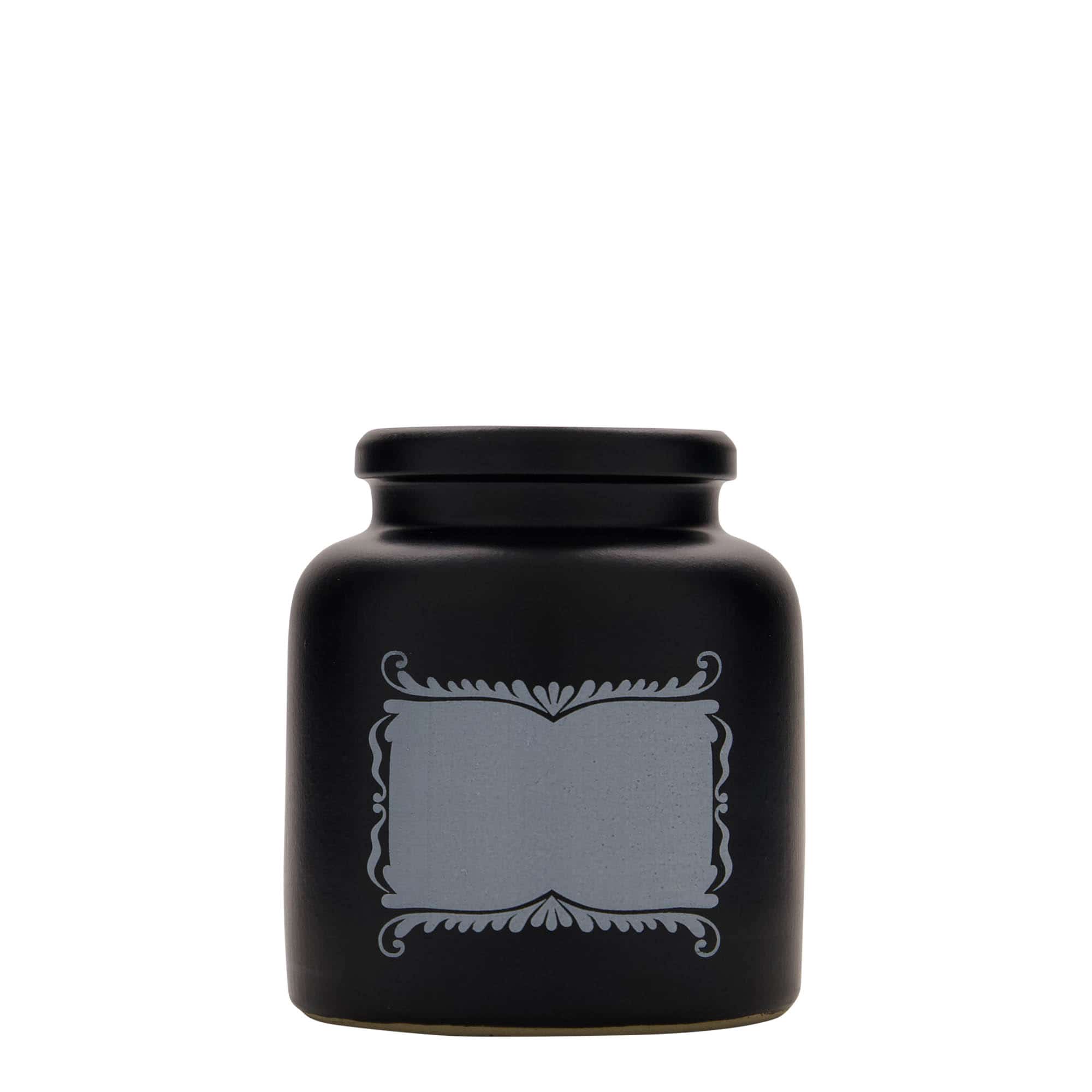 Pot en grès 270 ml , motif : champ d’étiquette, céramique, noir, bouchage: couvercle cloche