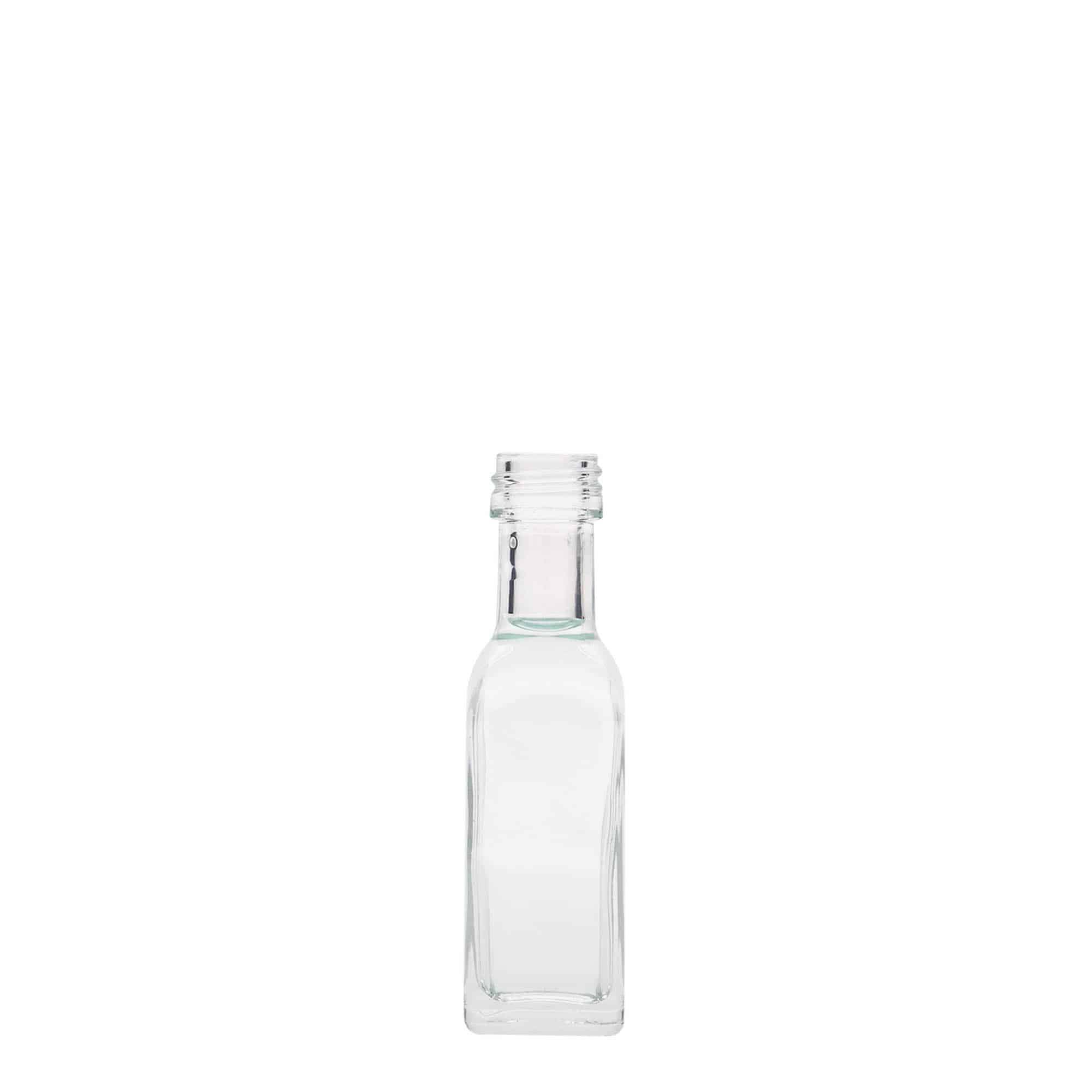 Bouteille en verre 20 ml 'Marasca', carrée, bouchage: PP 18