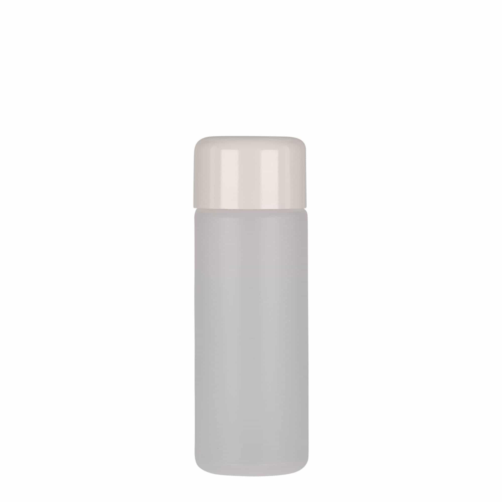 Bouteille ronde 100 ml, plastique PE, nature, bouchage: Bougage à vis