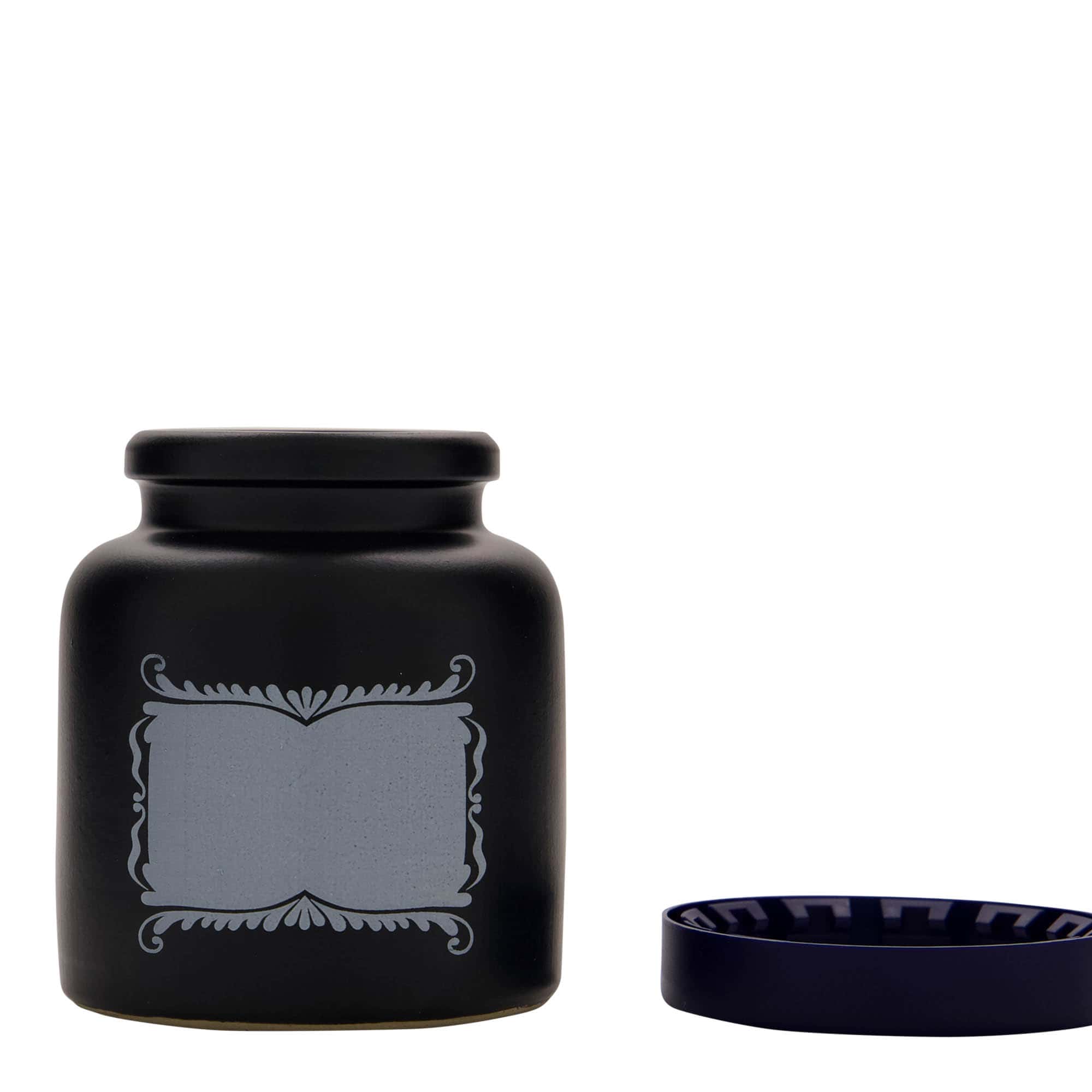 Pot en grès 270 ml , motif : champ d’étiquette, céramique, noir, bouchage: couvercle cloche