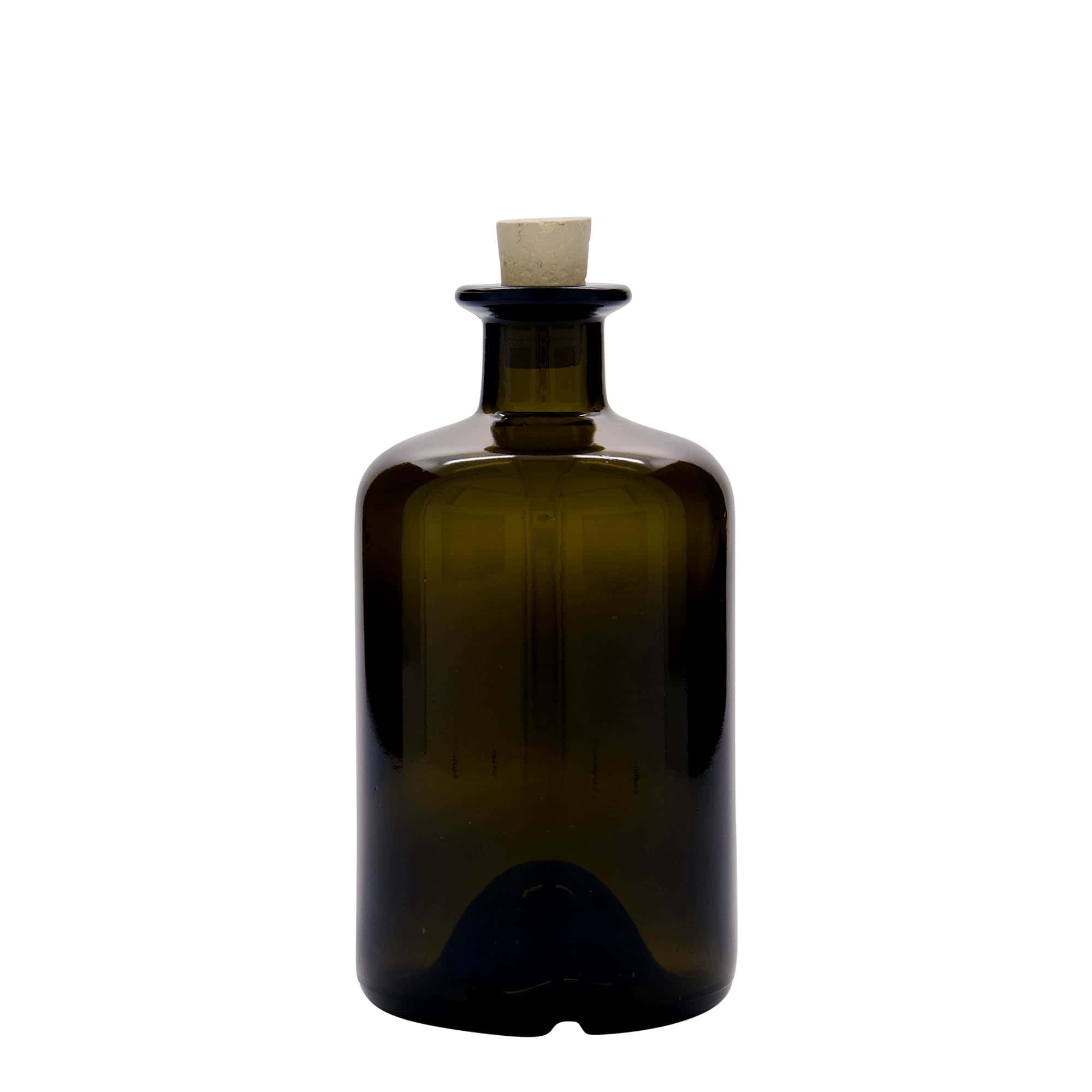 Bouteille en verre apothicaire 500 ml, vert antique, bouchage: bouchon