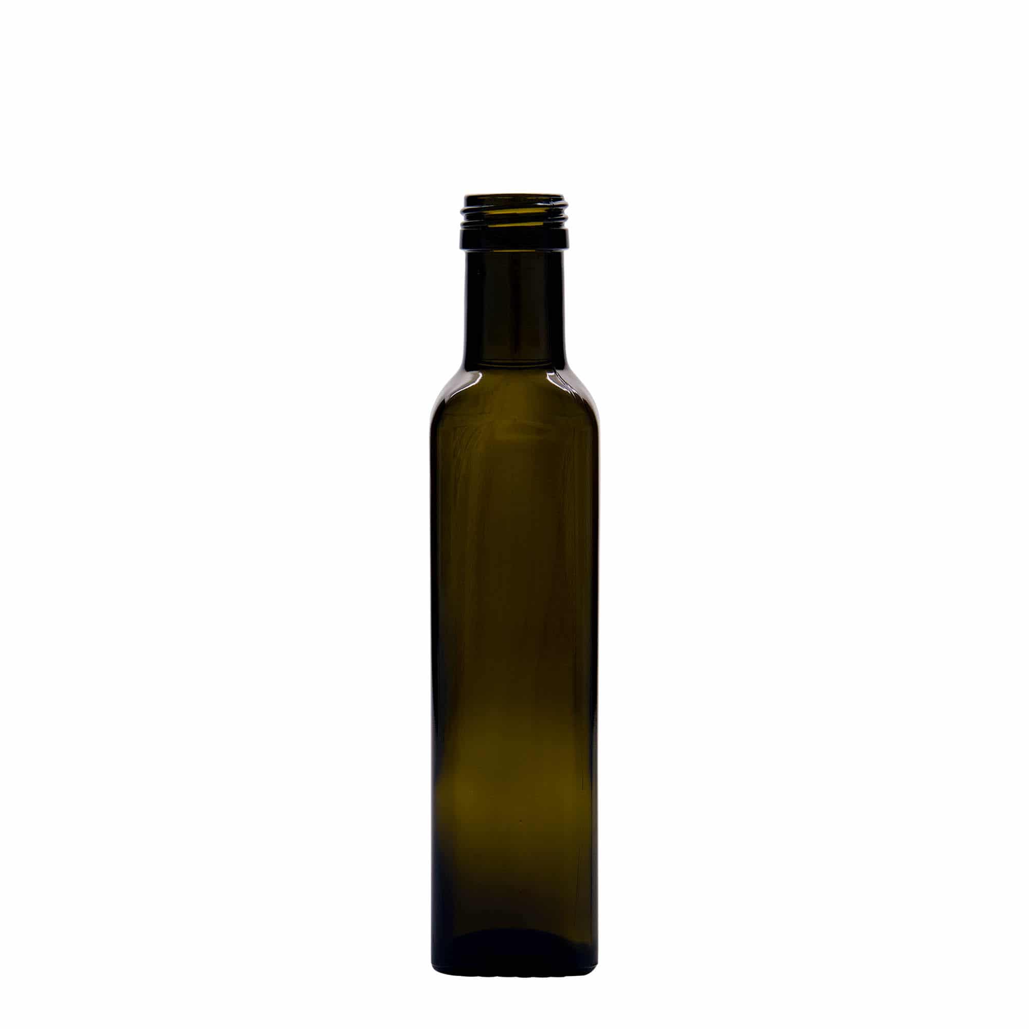 Bouteille en verre 250 ml 'Marasca', carrée, vert antique, bouchage: PP 31,5