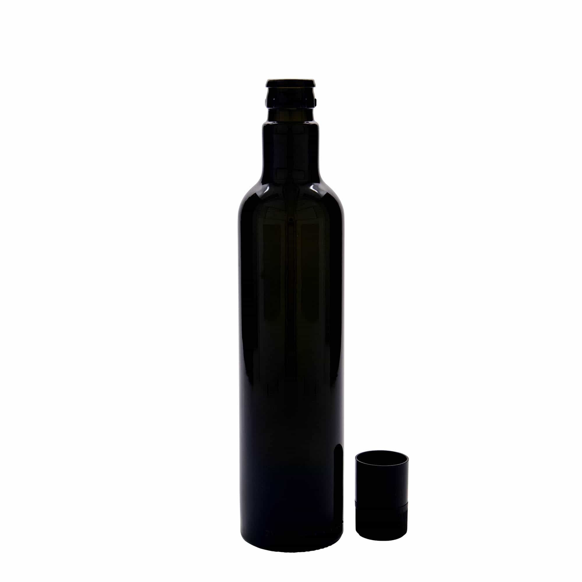 Bouteille de vinaigre / d’huile 500 ml 'Willy New', verre, vert antique, bouchage: DOP