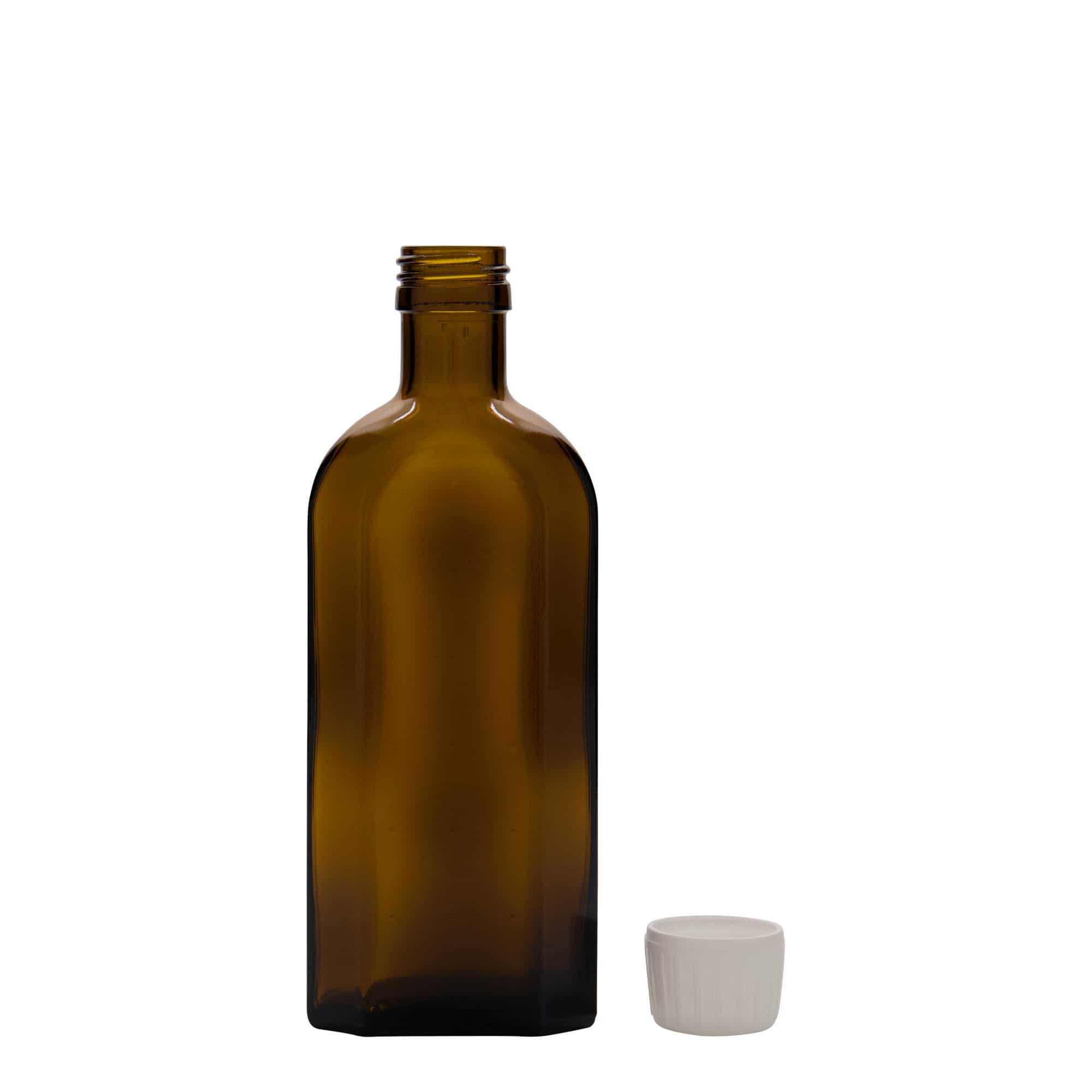 Flacon pharmaceutique Meplat 250 ml, ovale, verre, marron, bouchage: PP 28