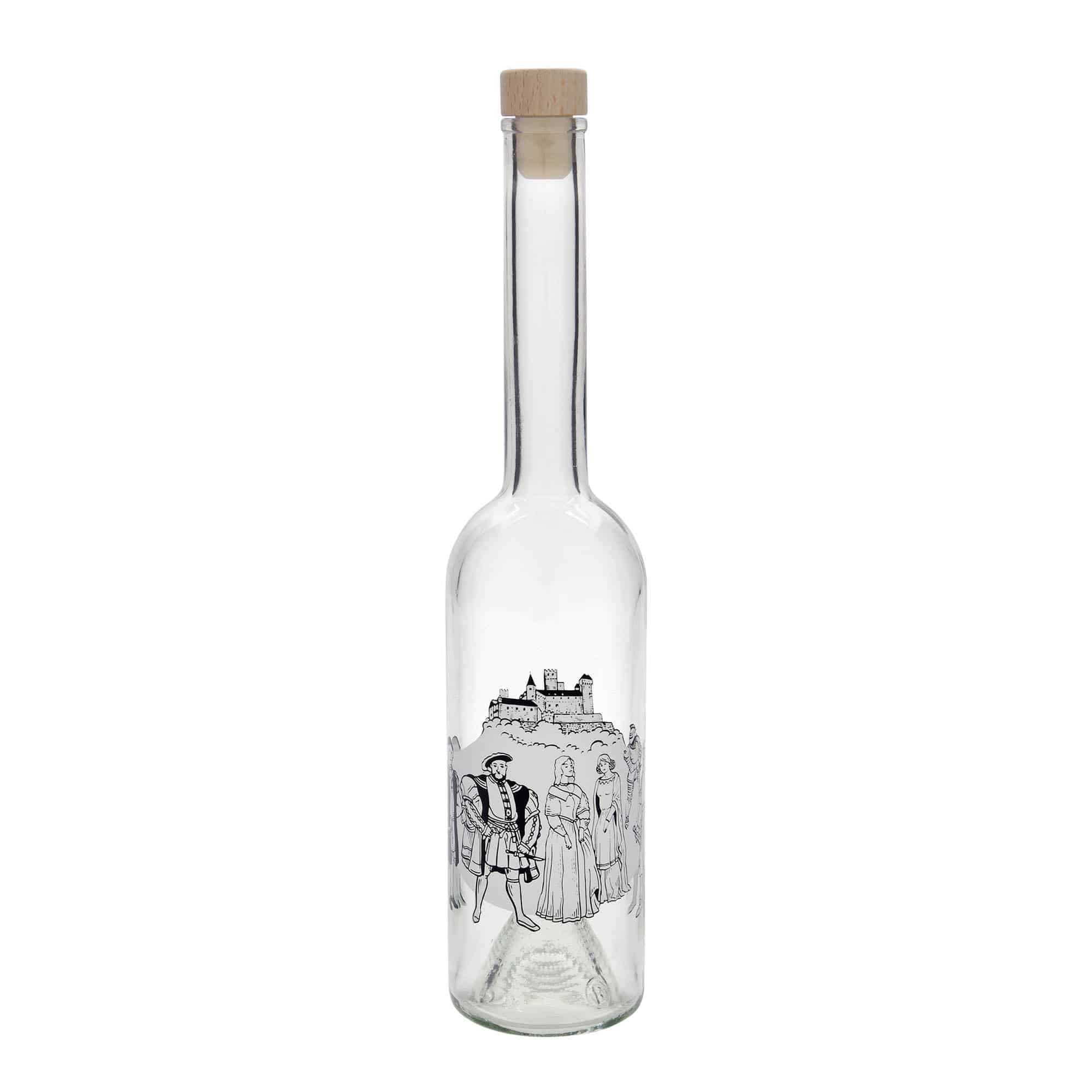 Bouteille en verre 500 ml 'Opera', motif : moyen-âge, bouchage: bouchon