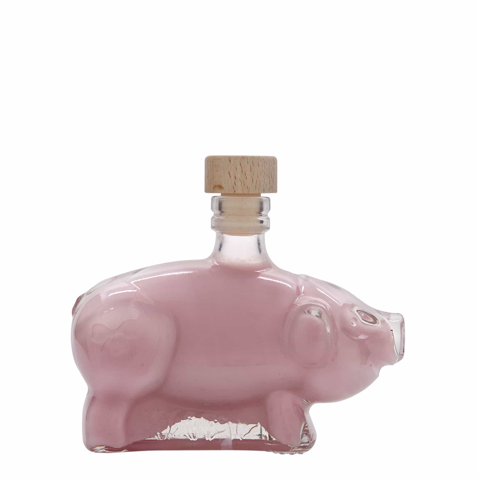 Bouteille en verre 200 ml 'Cochon porte-bonheur', bouchage: bouchon