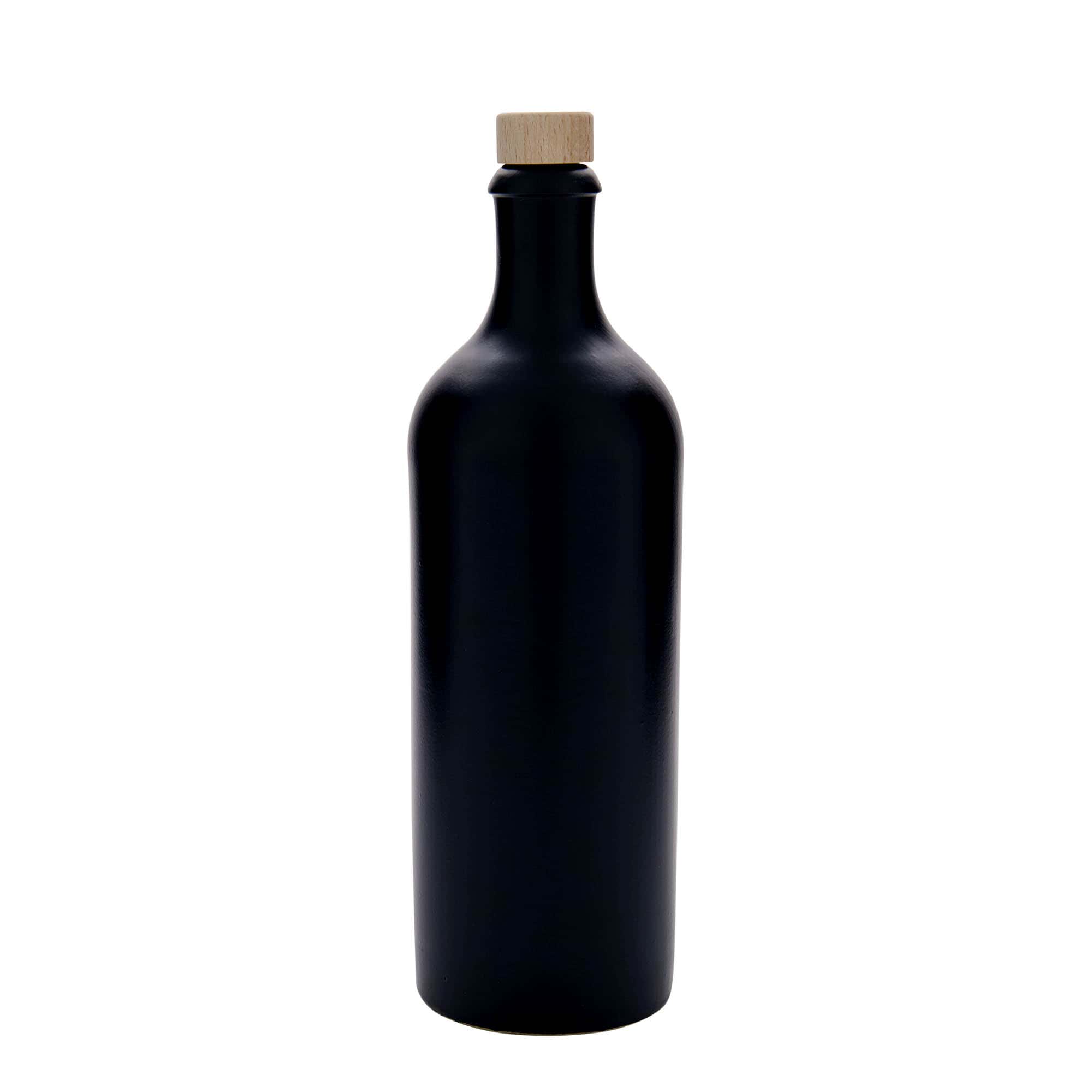 Chope en terre cuite 750 ml, grès, noir, bouchage: bouchon