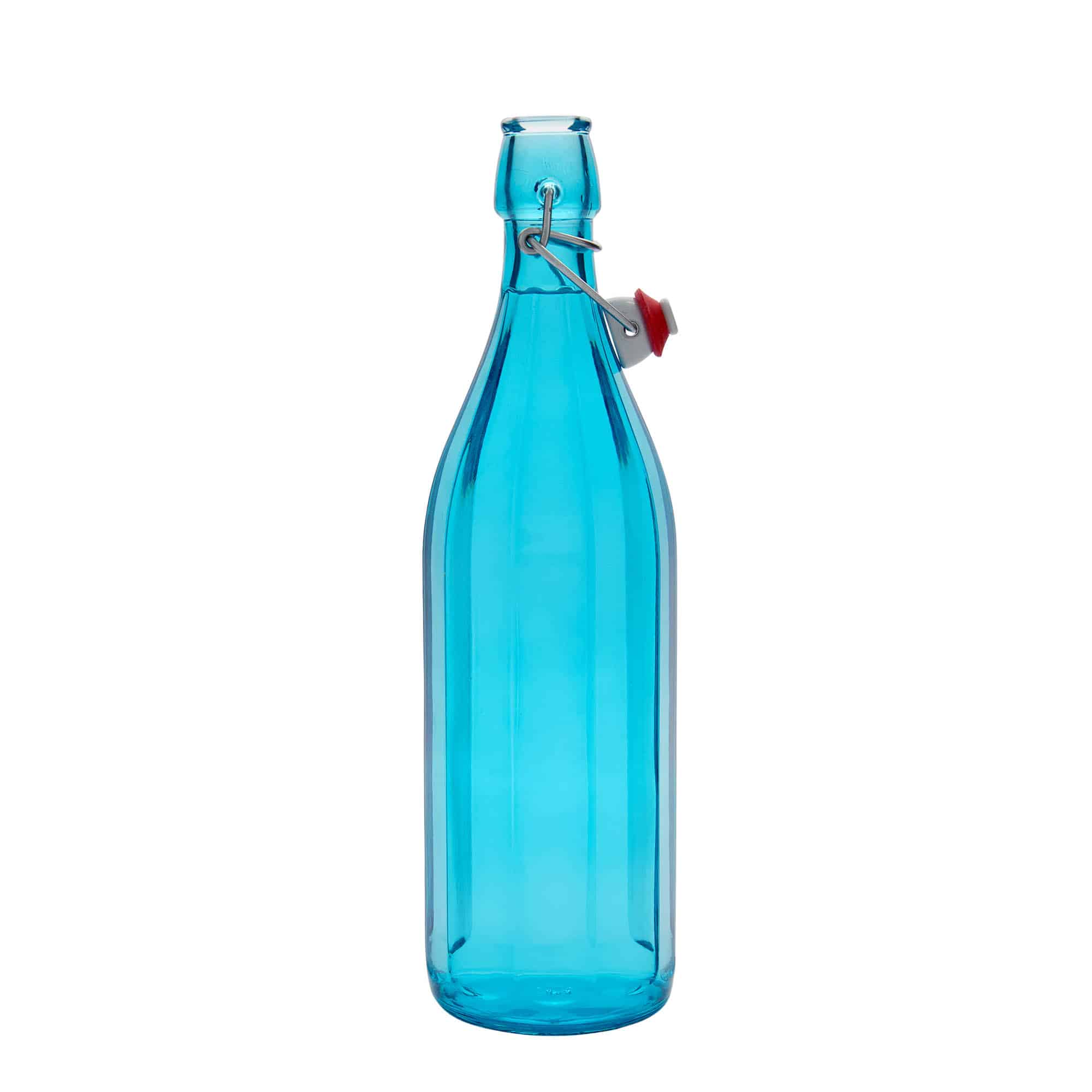 Bouteille en verre 1 000 ml 'Oxford', décagonale, bleu azur, bouchage: bouchon mécanique