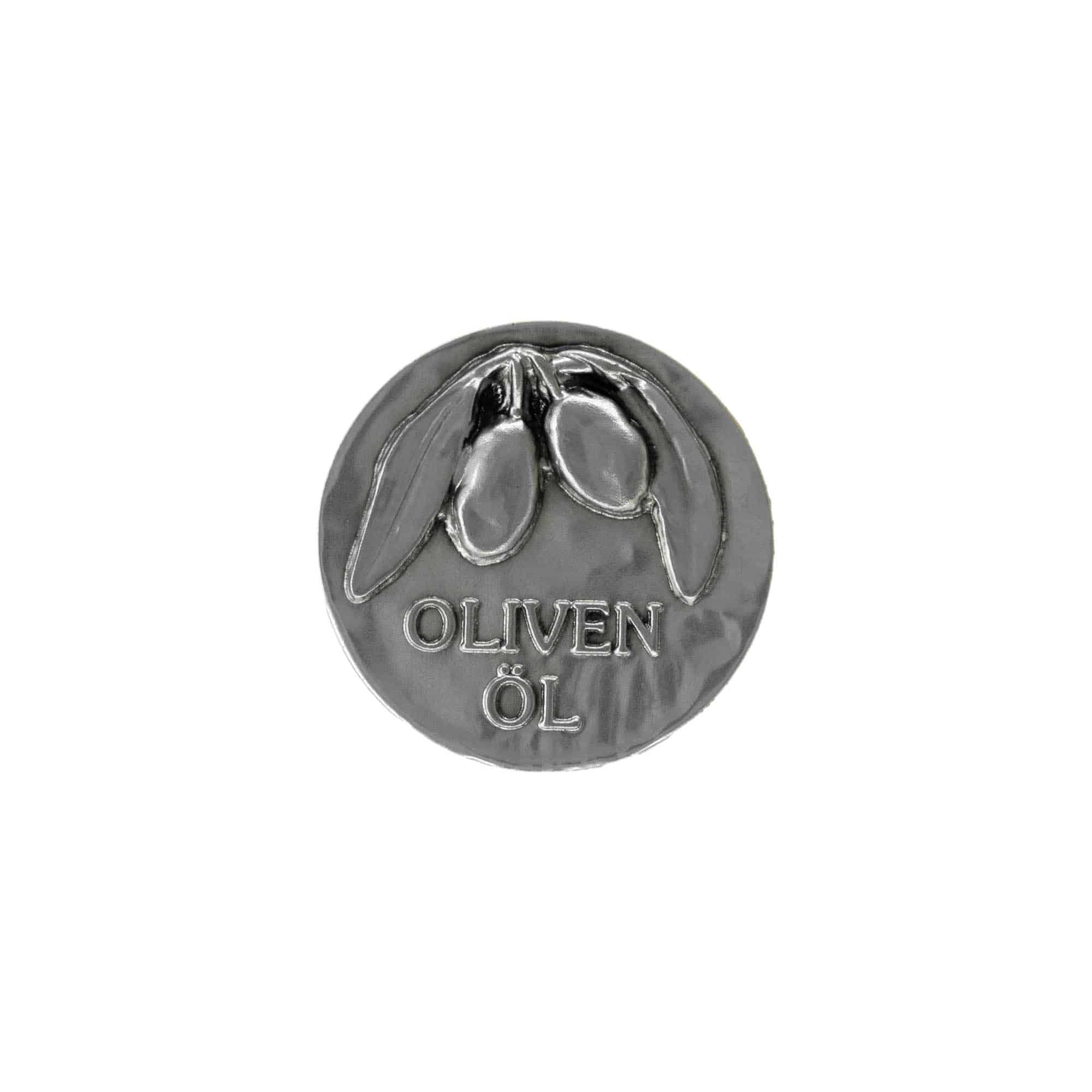 Étiquette en étain 'Huile d’olive', métallique, argentée