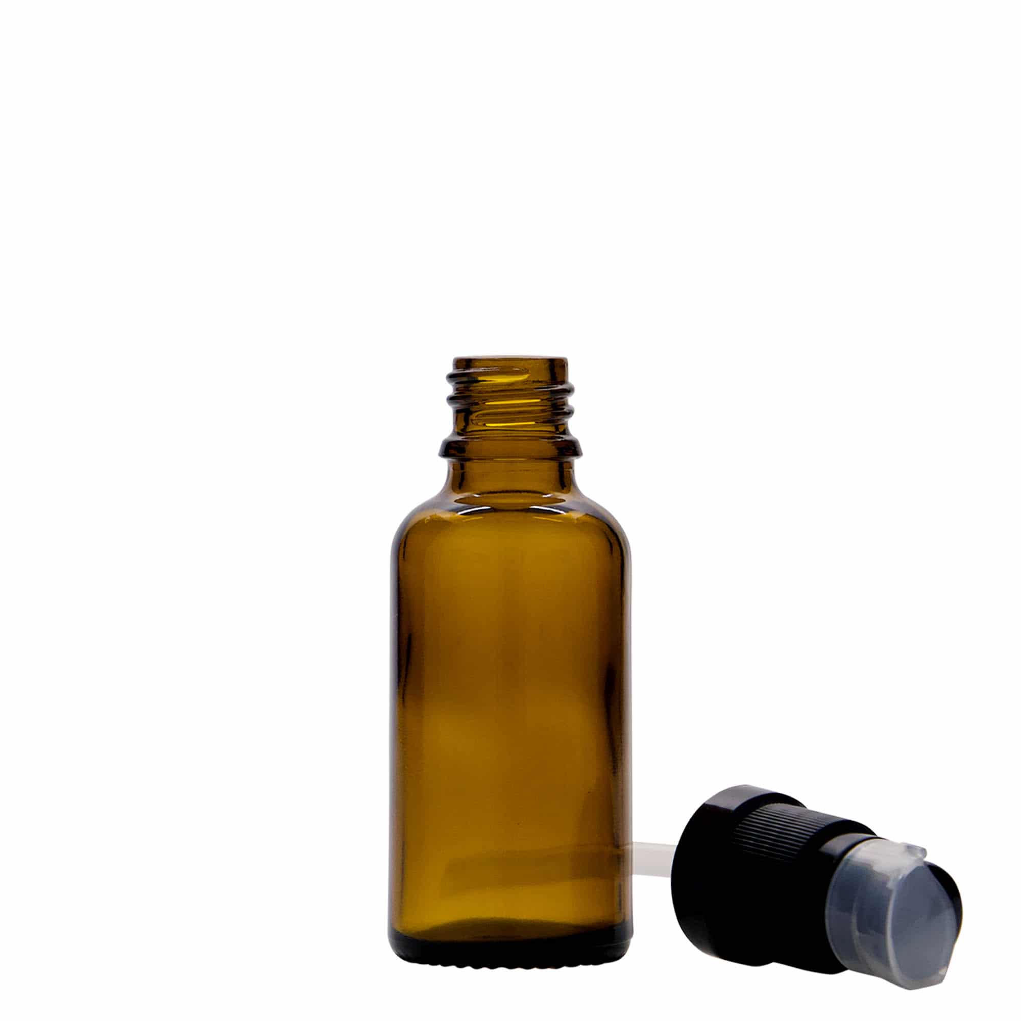 Flacon pharmaceutique 30 ml avec pompe de lotion, verre, marron, bouchage: DIN 18