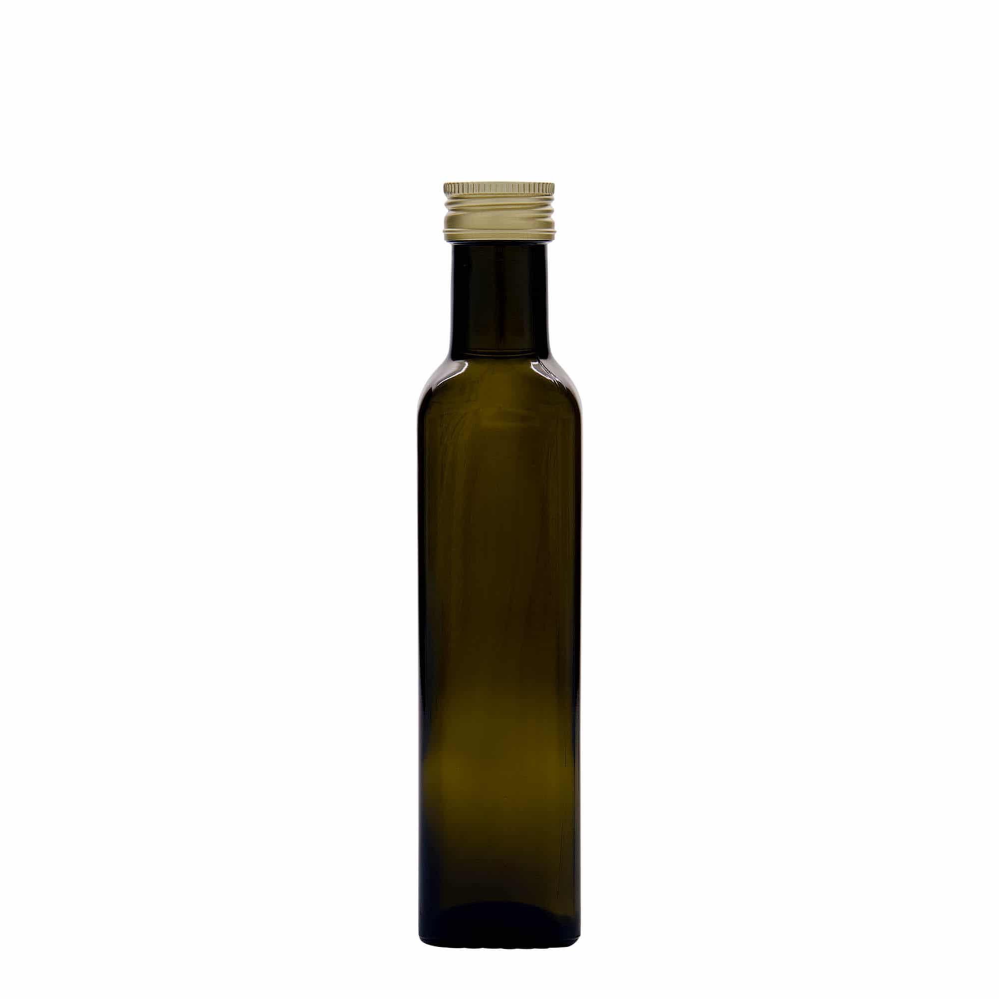 Bouteille en verre 250 ml 'Marasca', carrée, vert antique, bouchage: PP 31,5