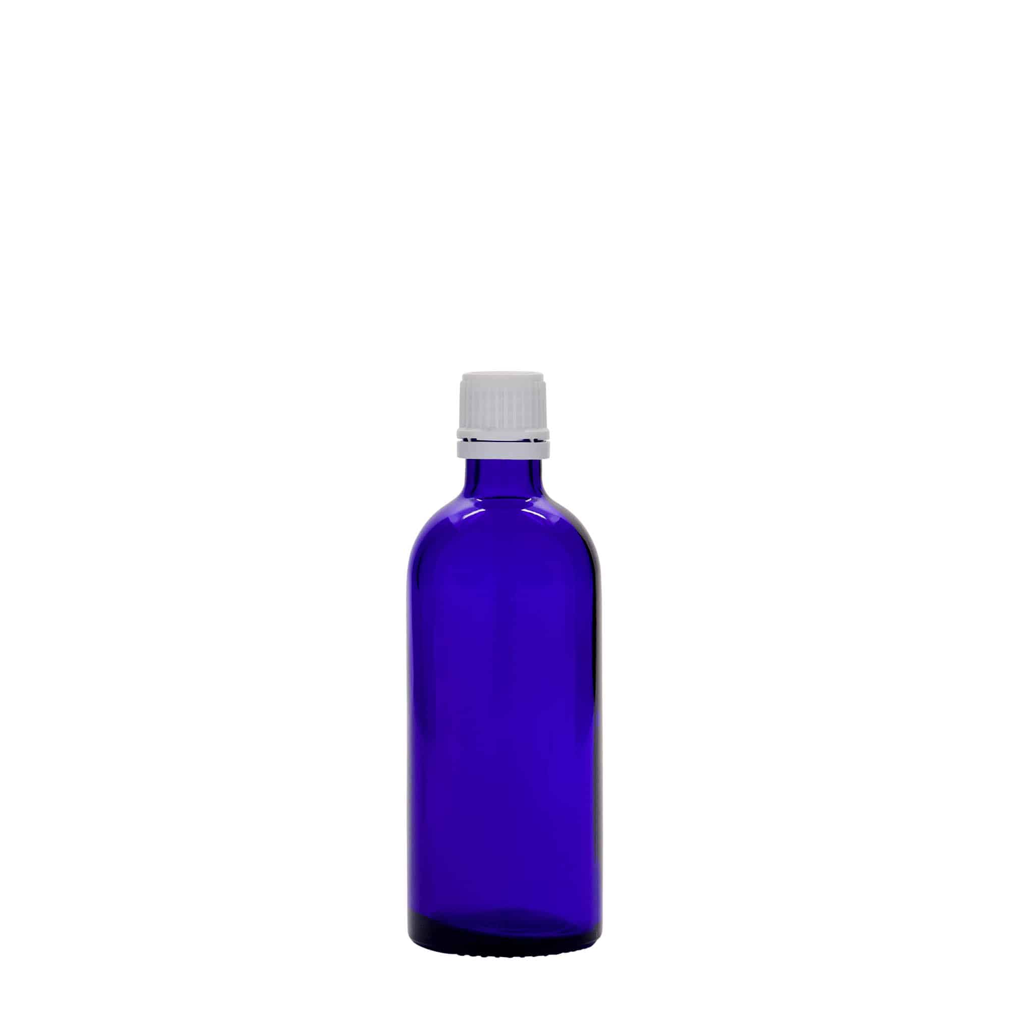 Flacon pharmaceutique 100 ml , verre, bleu roi, bouchage: DIN 18