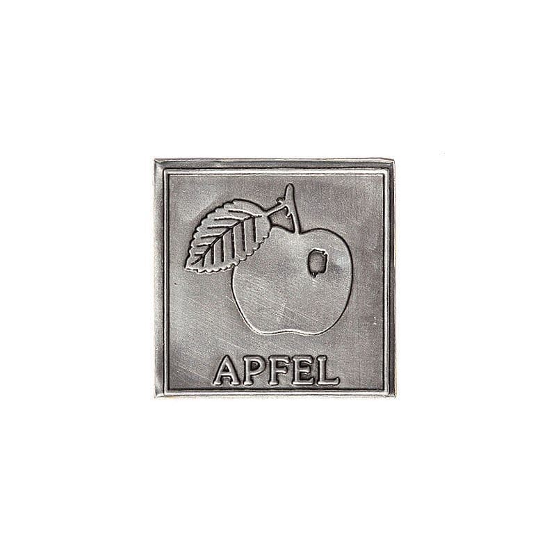 Étiquette en étain 'Pomme', carrée, métallique, argentée