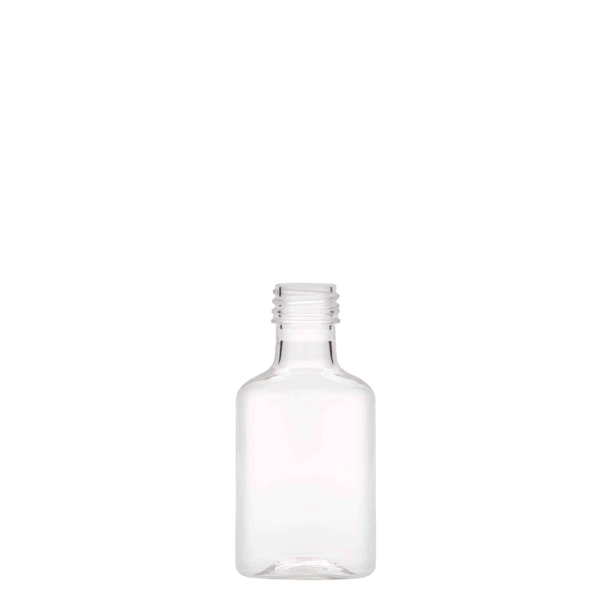 Flasque 30 ml, ovale, plastique PET, bouchage: PP 18