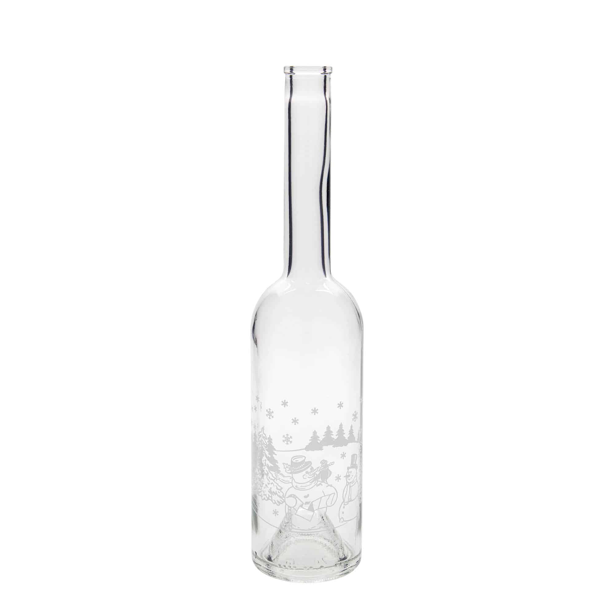 Bouteille en verre 500 ml 'Opera', motif : bouteille bonhomme de neige, bouchage: bouchon