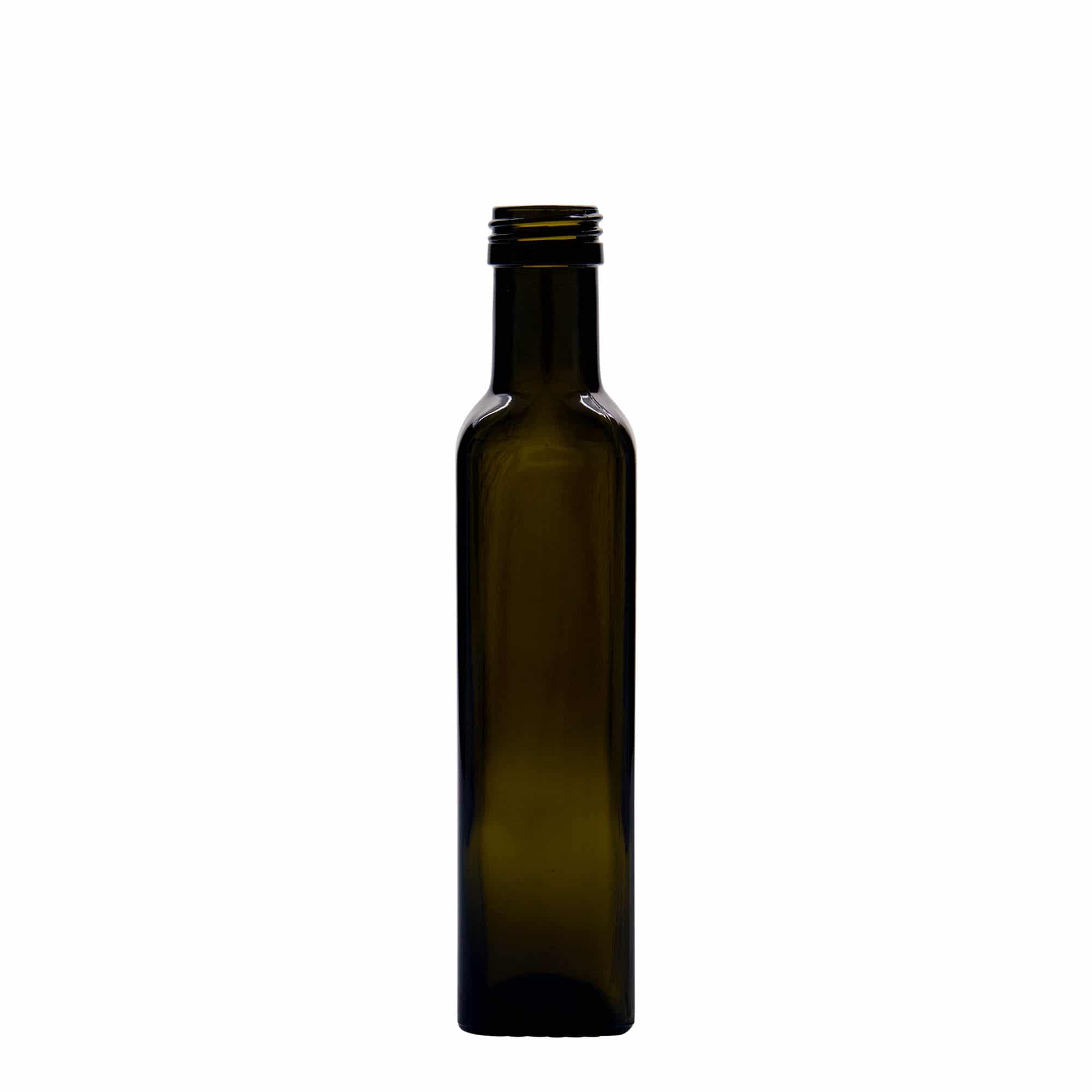 Bouteille en verre 250 ml 'Marasca', carrée, vert antique, bouchage: PP 31,5