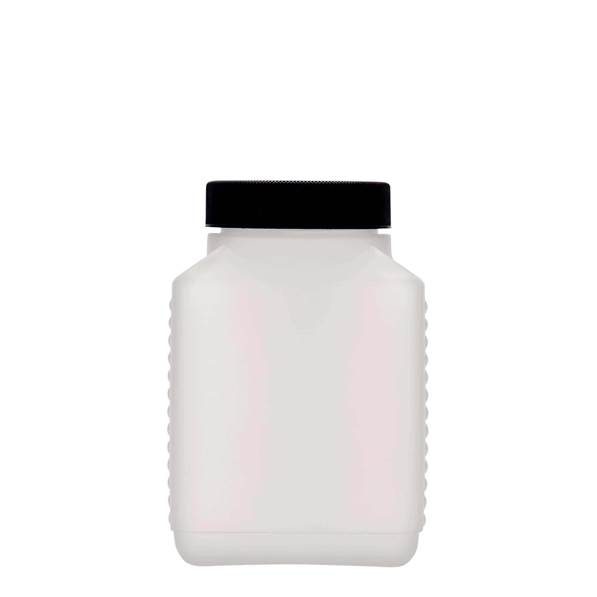 Bouteille à col large 500 ml, rectangulaire, plastique PEHD, nature, bouchage: DIN 60 EPE