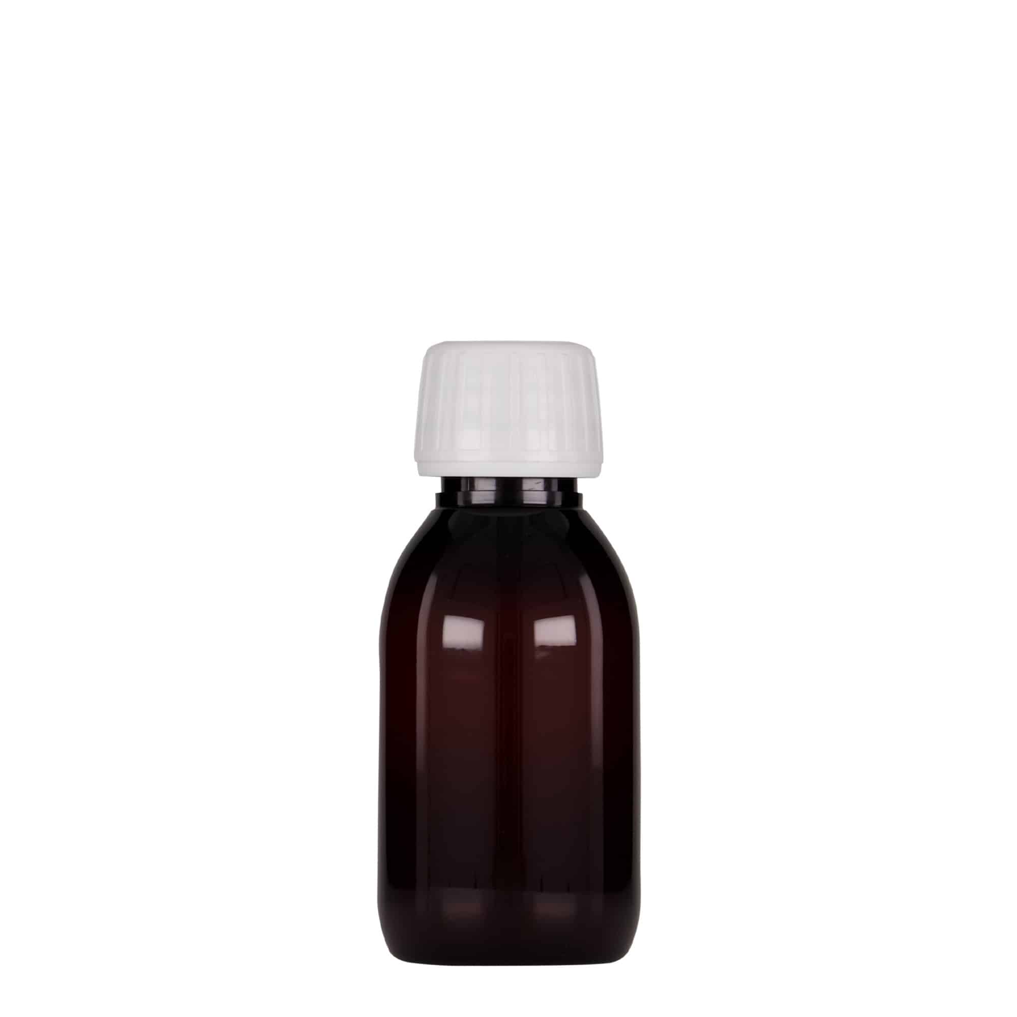 Flacon pharmaceutique en PET 100 ml, brun, plastique, bouchage: PP 28