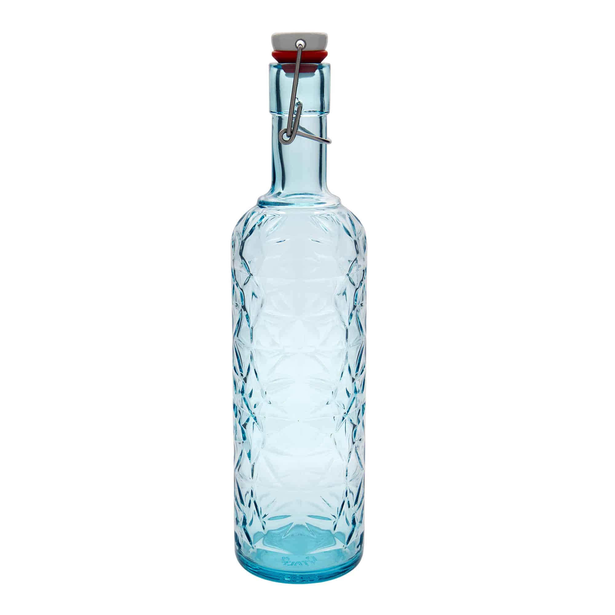 Bouteille en verre 1 000 ml 'Oriente', bleu azur, bouchage: bouchon mécanique