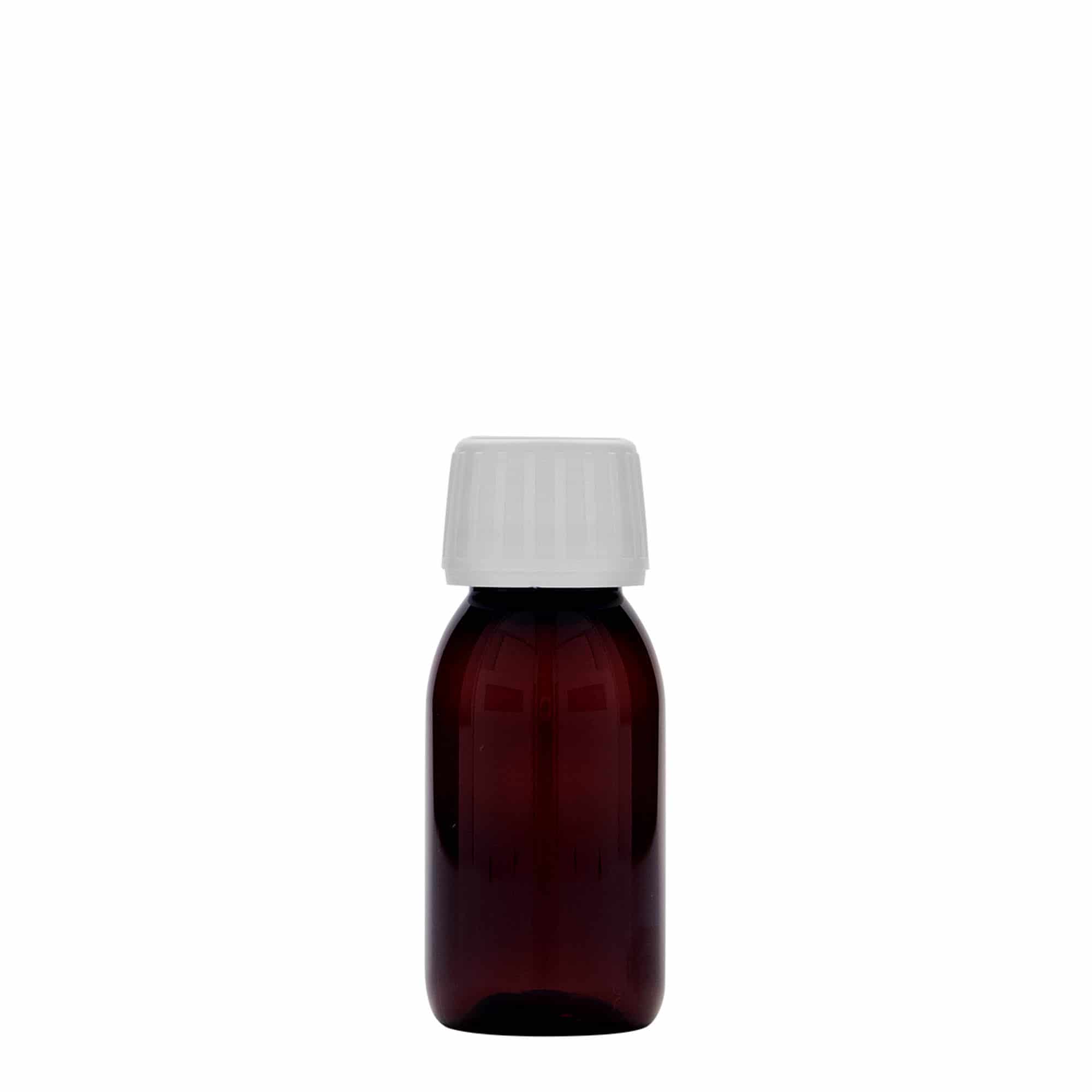 Flacon pharmaceutique en PET 60 ml, brun, plastique, bouchage: PP 28