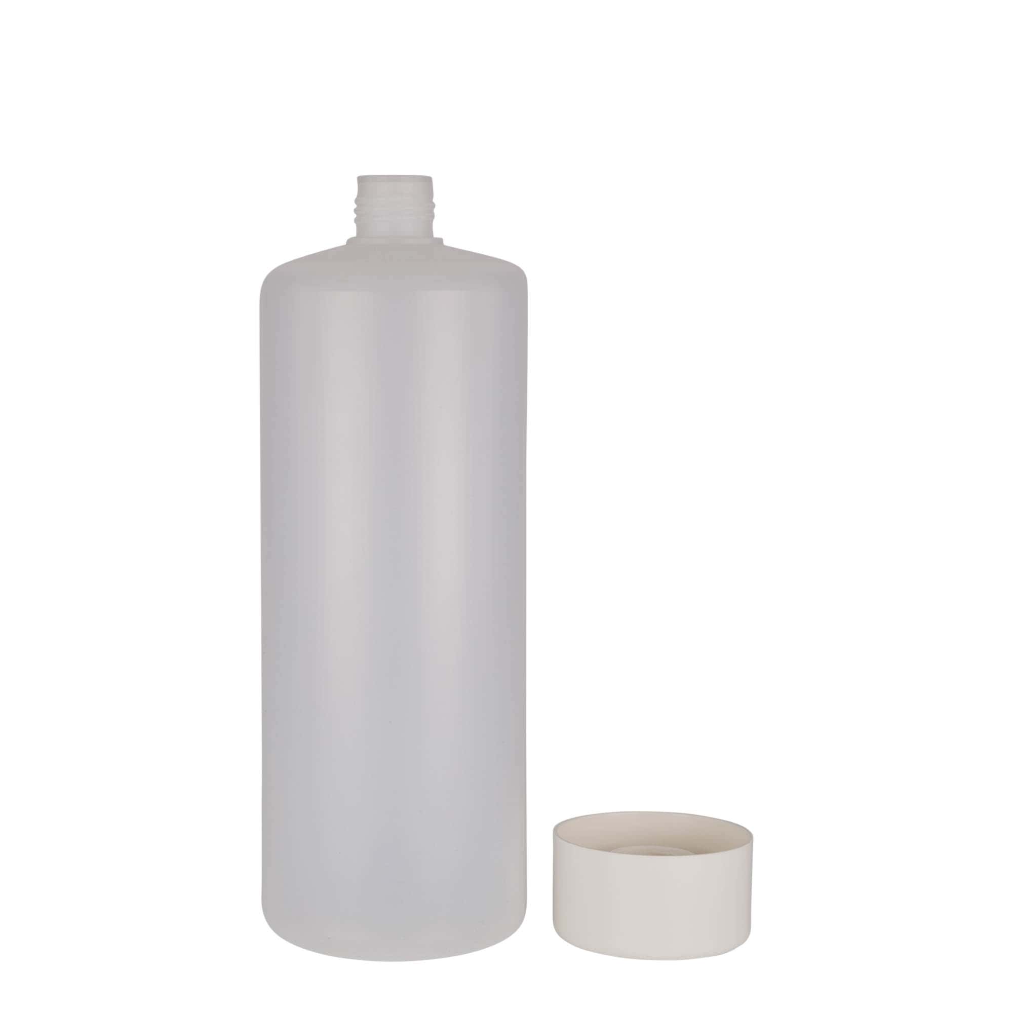 Bouteille ronde 1 000 ml, plastique PE, nature, bouchage: Bougage à vis