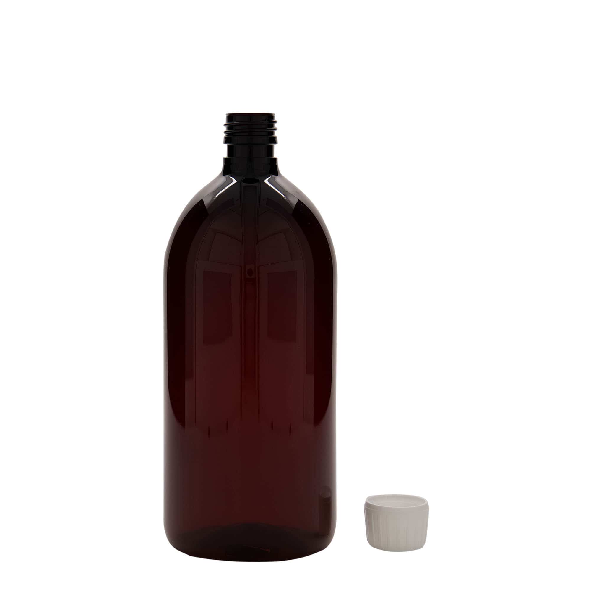 Flacon pharmaceutique en PET 1 000 ml, brun, plastique, bouchage: PP 28