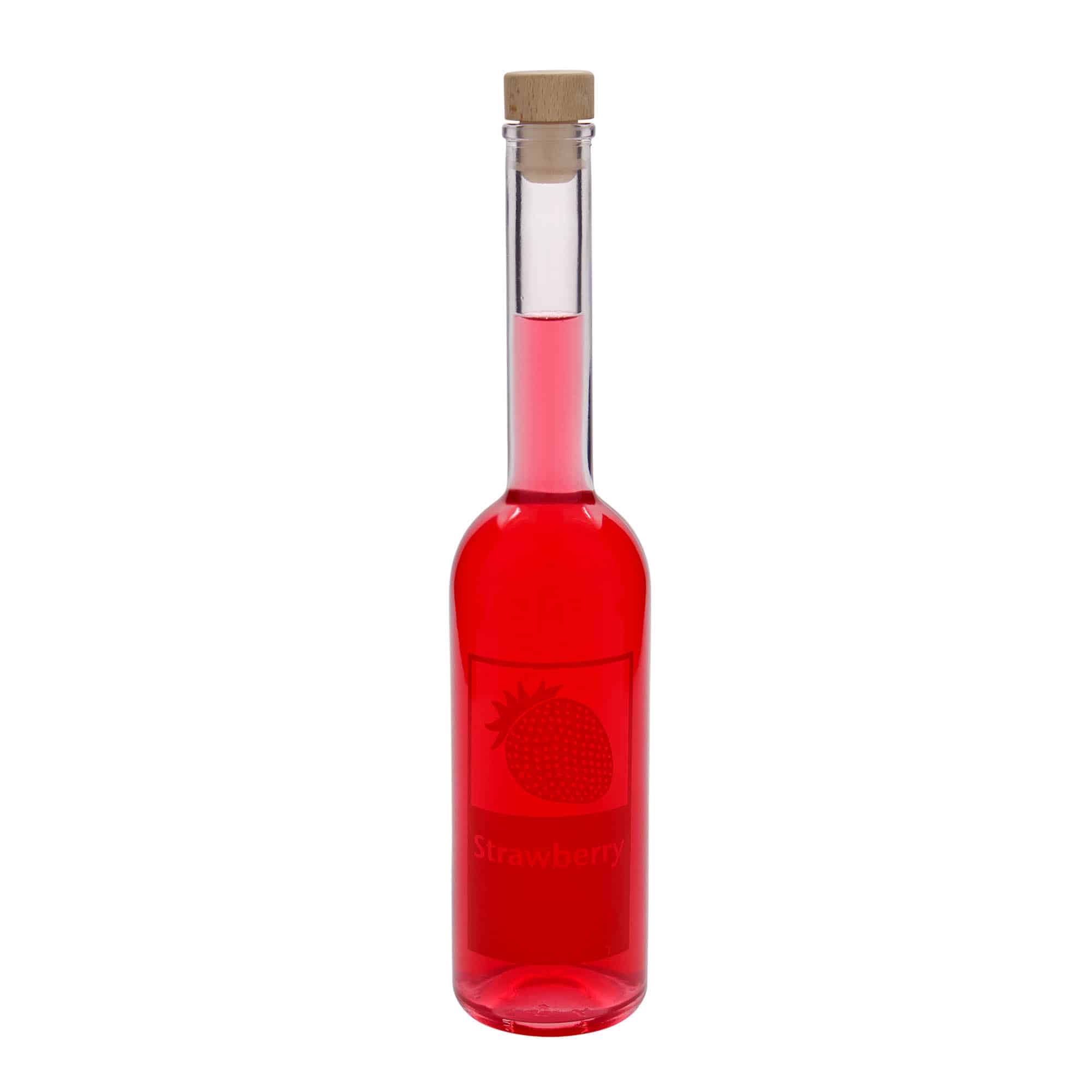 Bouteille en verre 500 ml 'Opera', motif : Strawberry, bouchage: bouchon