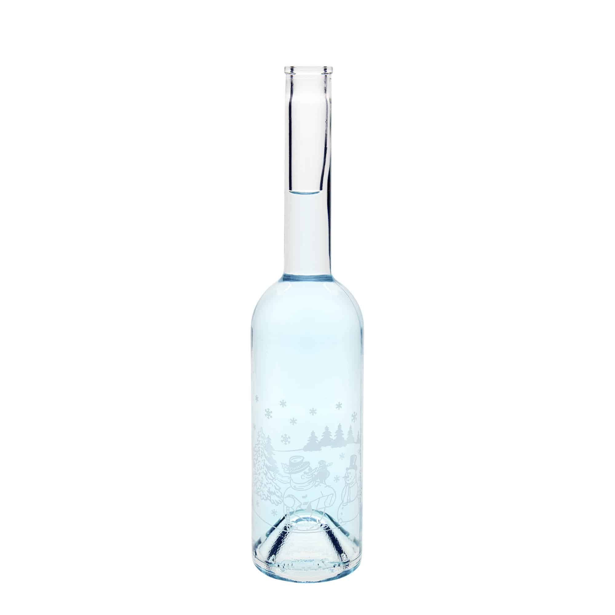 Bouteille en verre 500 ml 'Opera', motif : bouteille bonhomme de neige, bouchage: bouchon